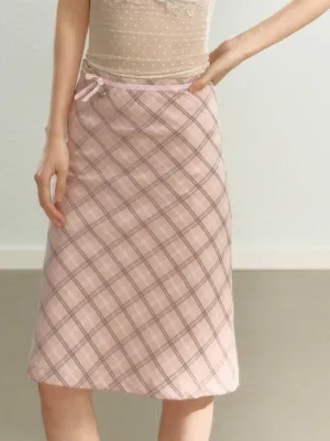 Pink Check Midi Skirt