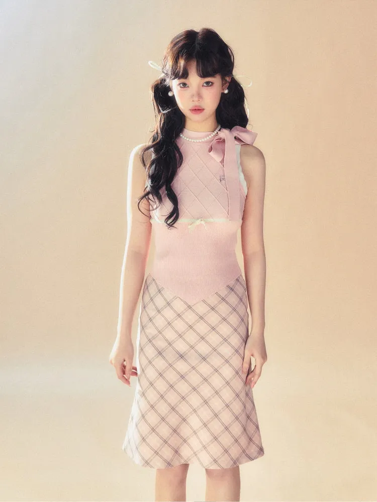 Pink Check Midi Skirt