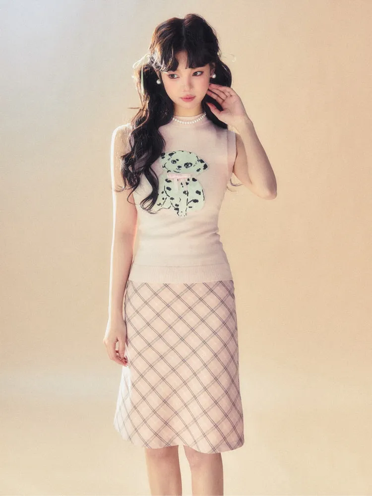 Pink Check Midi Skirt