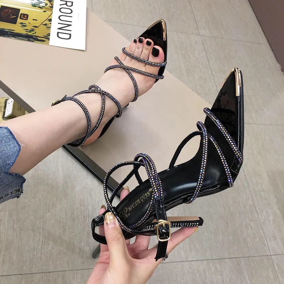 Pointed high heel pressure drill women's sandals large size sandals