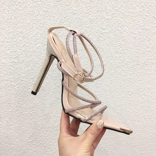 Pointed high heel pressure drill women's sandals large size sandals