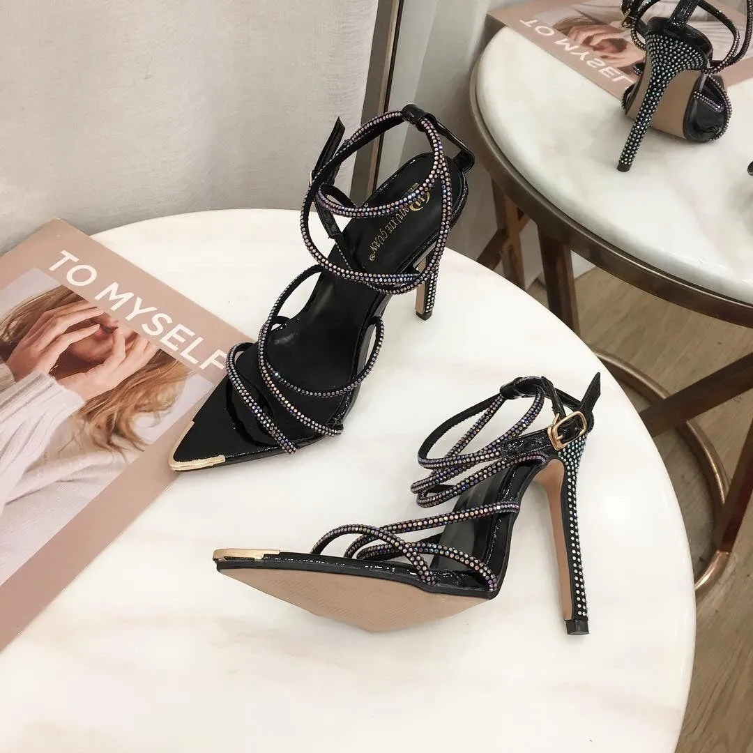 Pointed high heel pressure drill women's sandals large size sandals