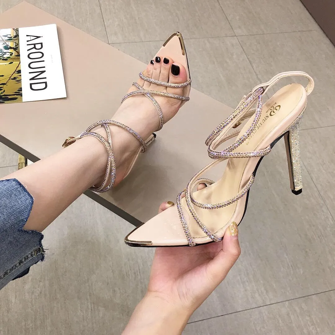 Pointed high heel pressure drill women's sandals large size sandals