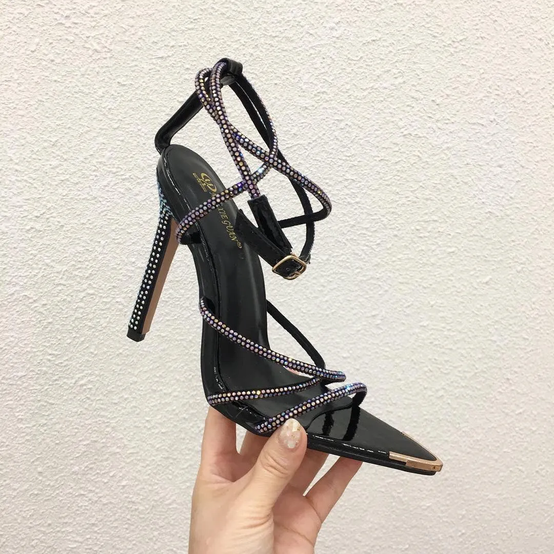 Pointed high heel pressure drill women's sandals large size sandals