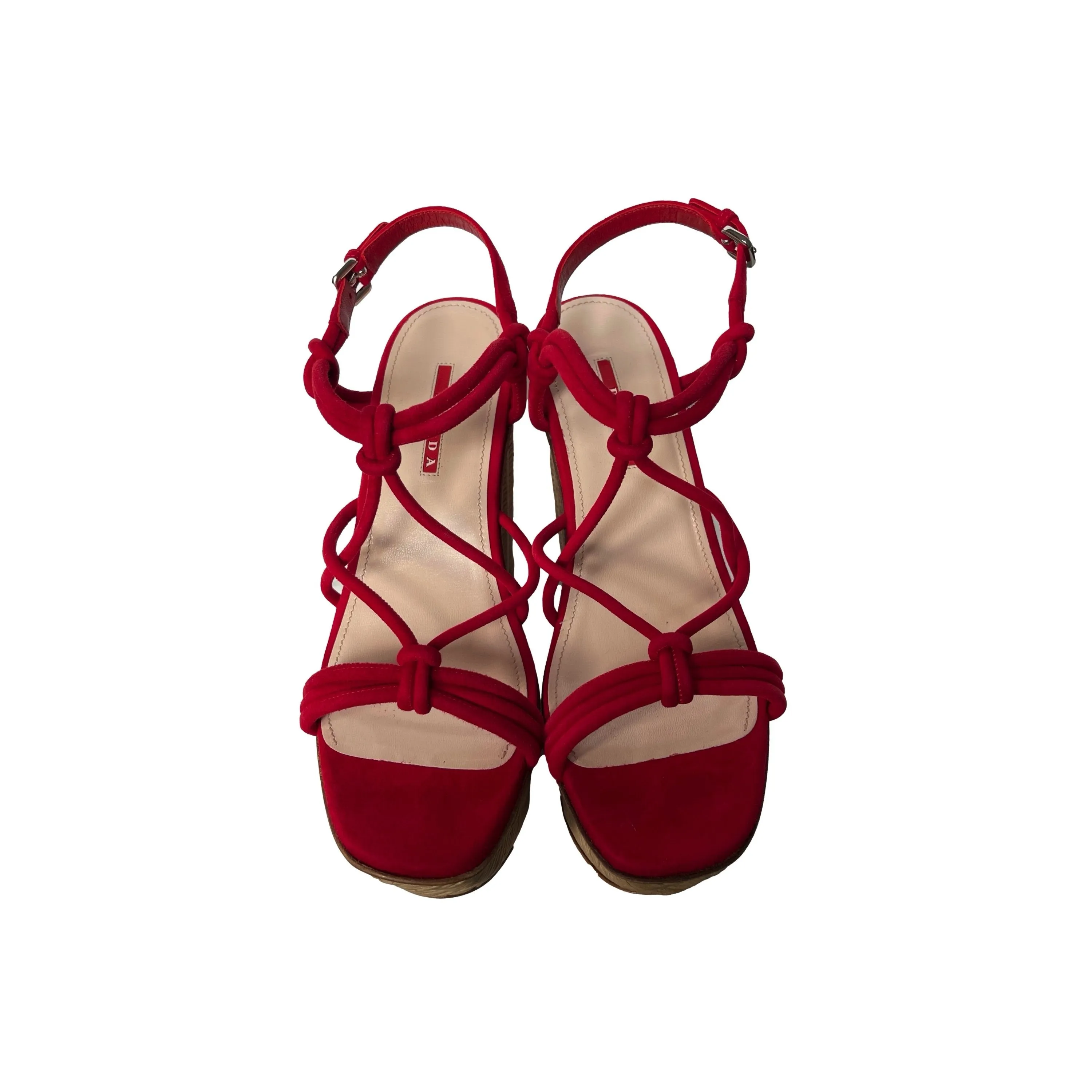 Prada Red Basket Chunky Heels