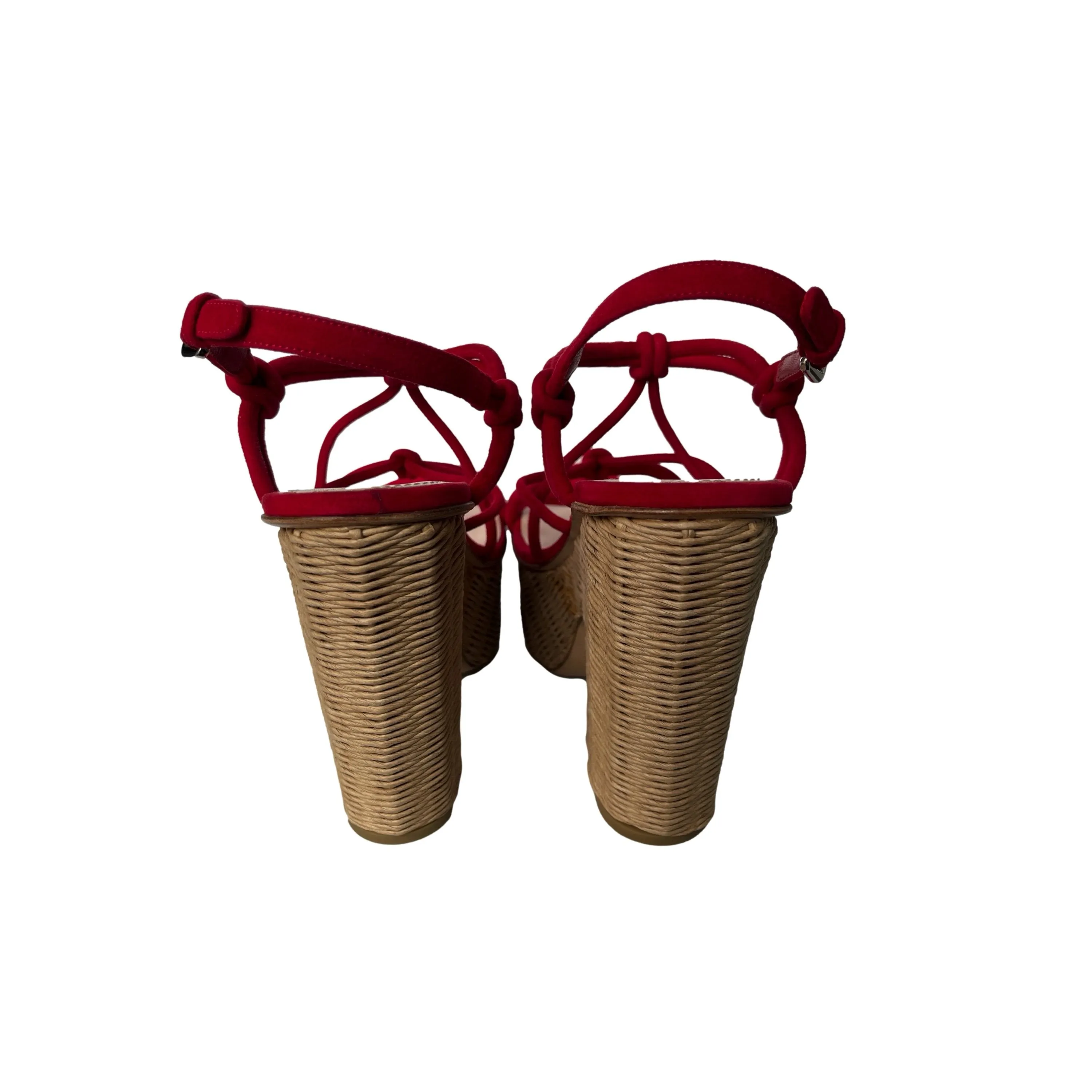Prada Red Basket Chunky Heels