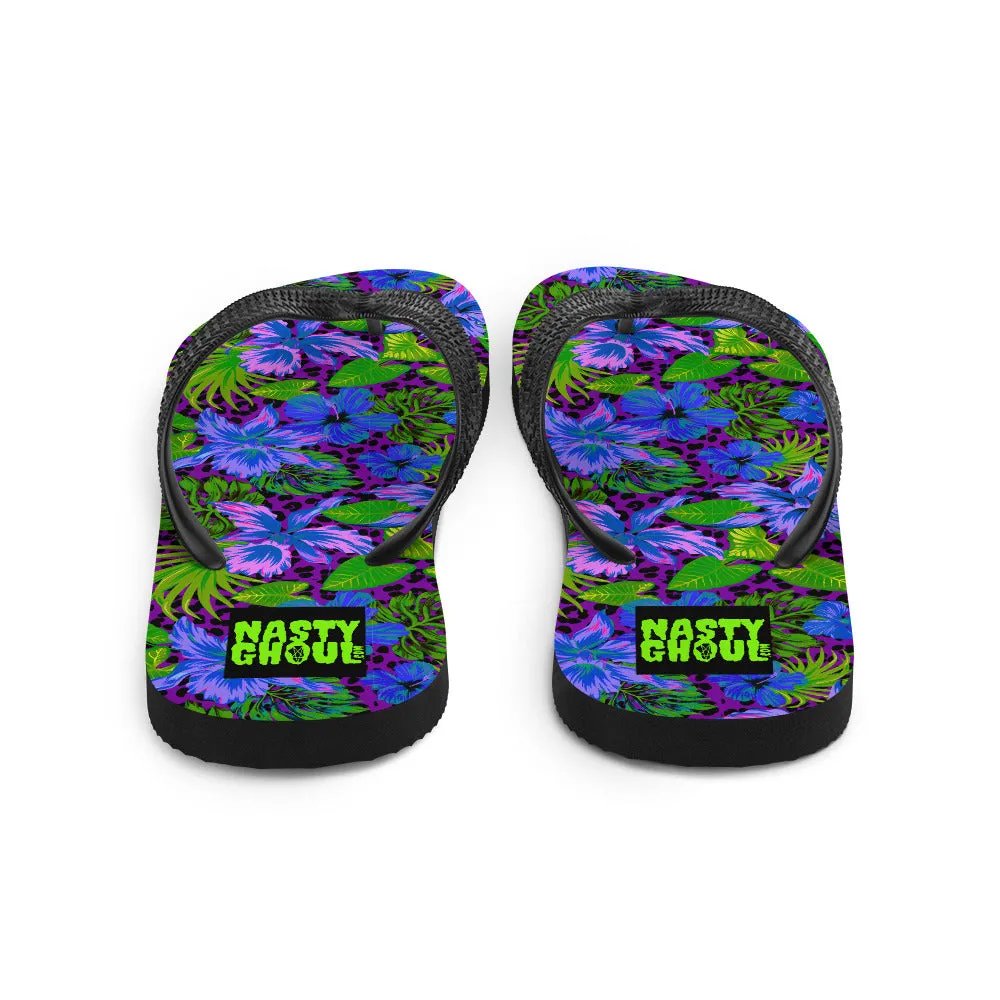 Purple Leopard Goth Hawaiian Print Flip-Flops / All Over Print