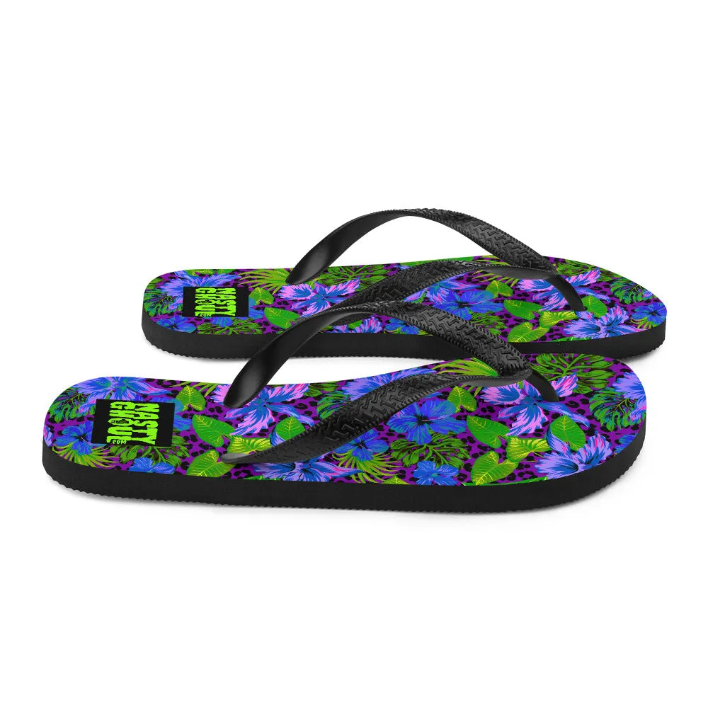 Purple Leopard Goth Hawaiian Print Flip-Flops / All Over Print