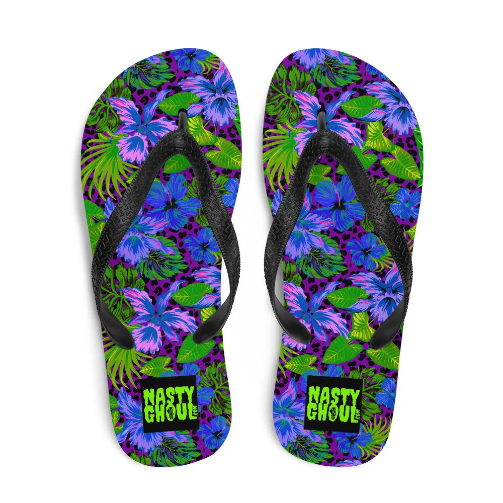 Purple Leopard Goth Hawaiian Print Flip-Flops / All Over Print