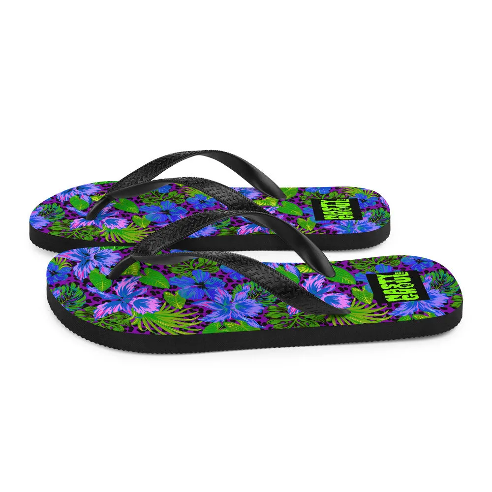 Purple Leopard Goth Hawaiian Print Flip-Flops / All Over Print