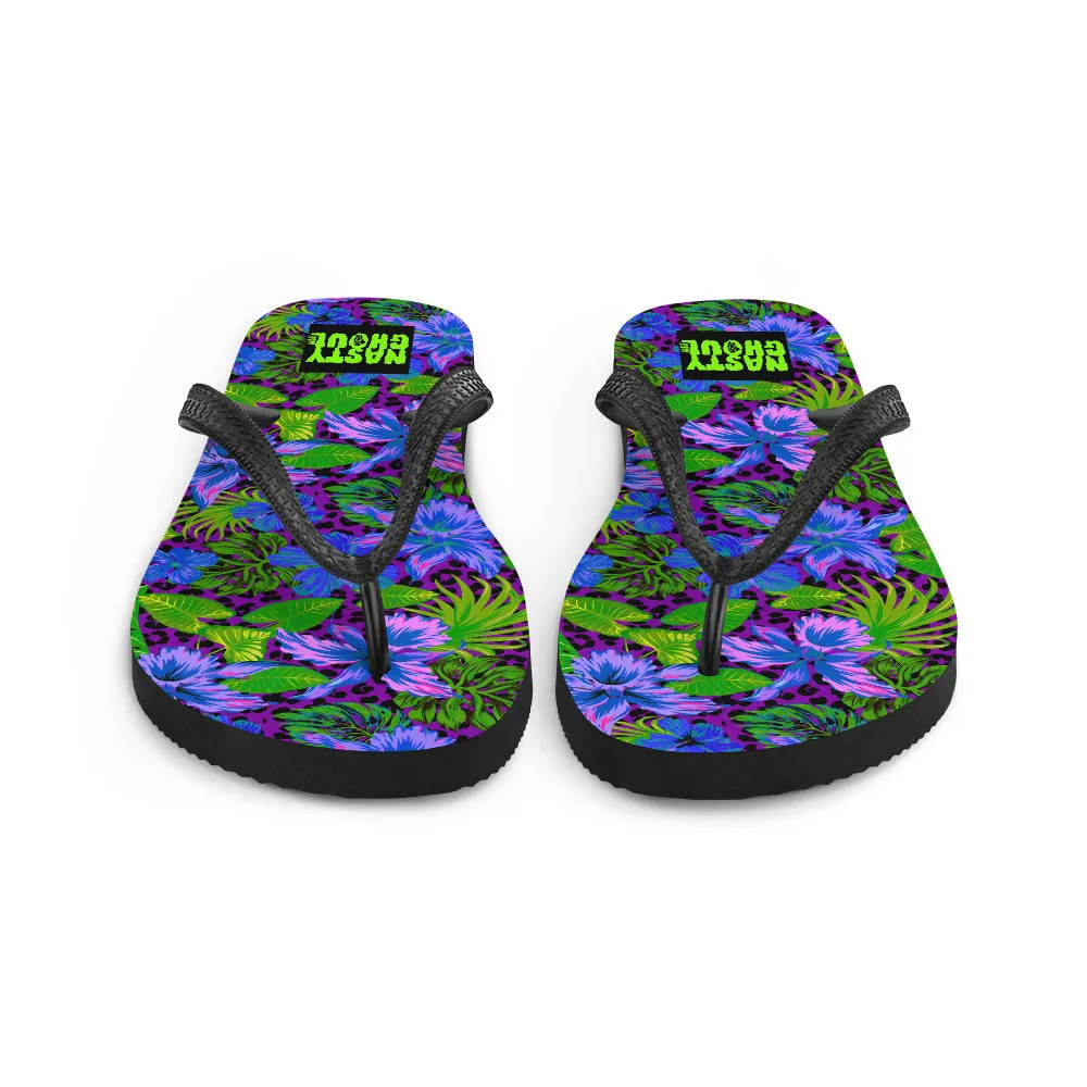 Purple Leopard Goth Hawaiian Print Flip-Flops / All Over Print