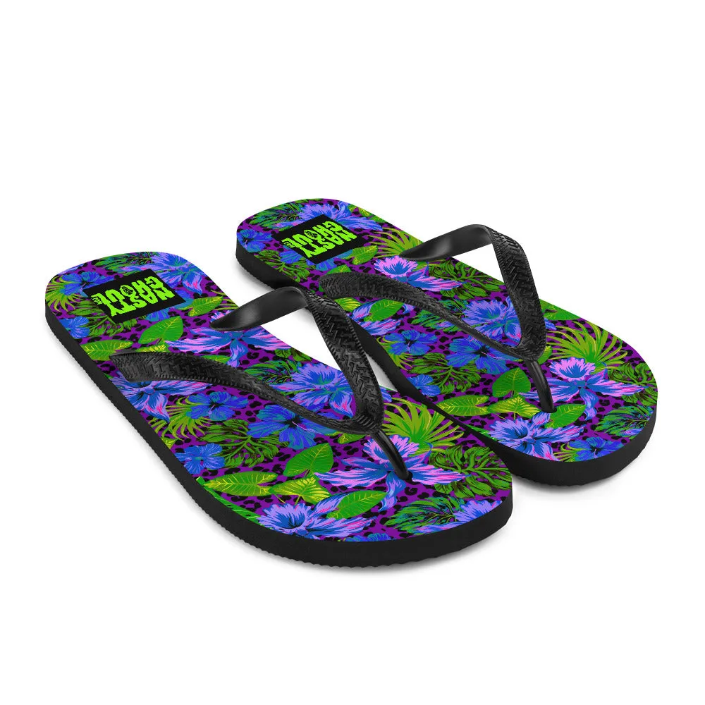 Purple Leopard Goth Hawaiian Print Flip-Flops / All Over Print