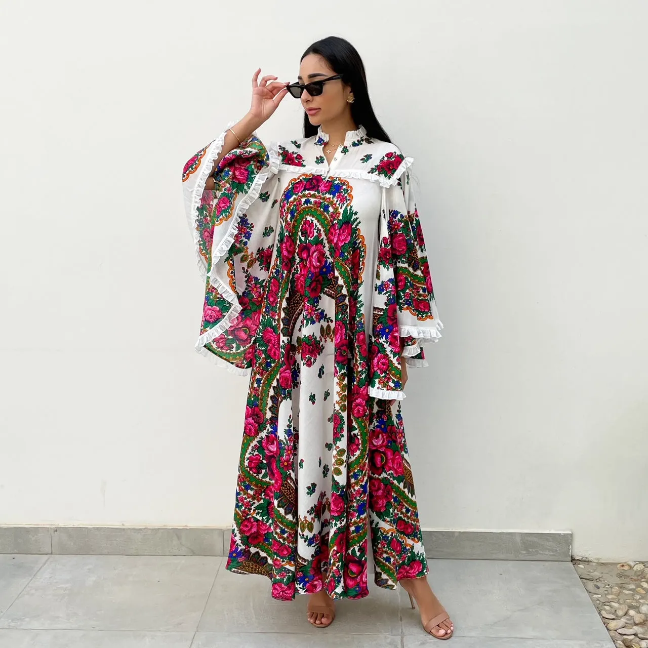 RAM21 FOLK PRINT COTTON FLARE DRESS
