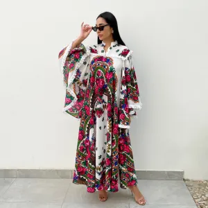 RAM21 FOLK PRINT COTTON FLARE DRESS