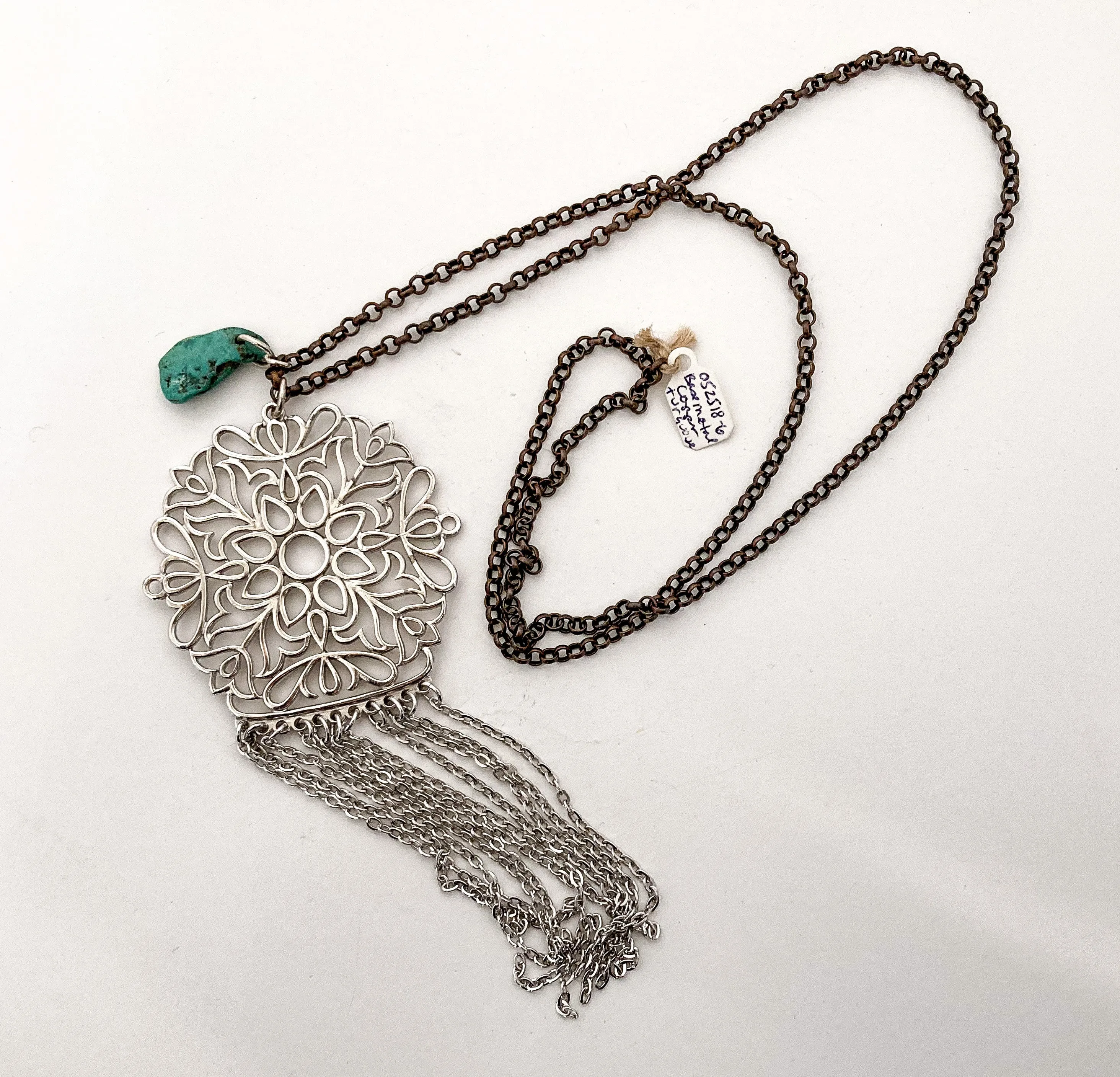Red i Collection Silver Tone Tassel Turquoise Pendant Copper Chain Necklace