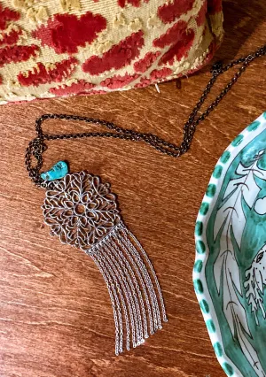 Red i Collection Silver Tone Tassel Turquoise Pendant Copper Chain Necklace