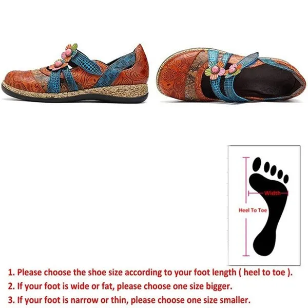 Retro British Floral Leather Sandals Color Stitching Shackle Stripes Wedges Flat Shoes Casual Shoes