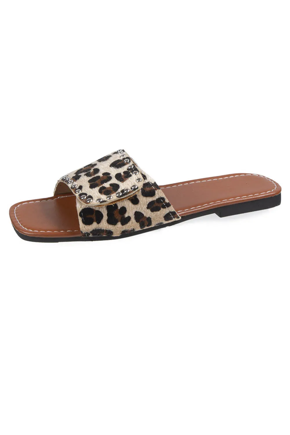 Rivet Embellished Cow Print Flat Slippers