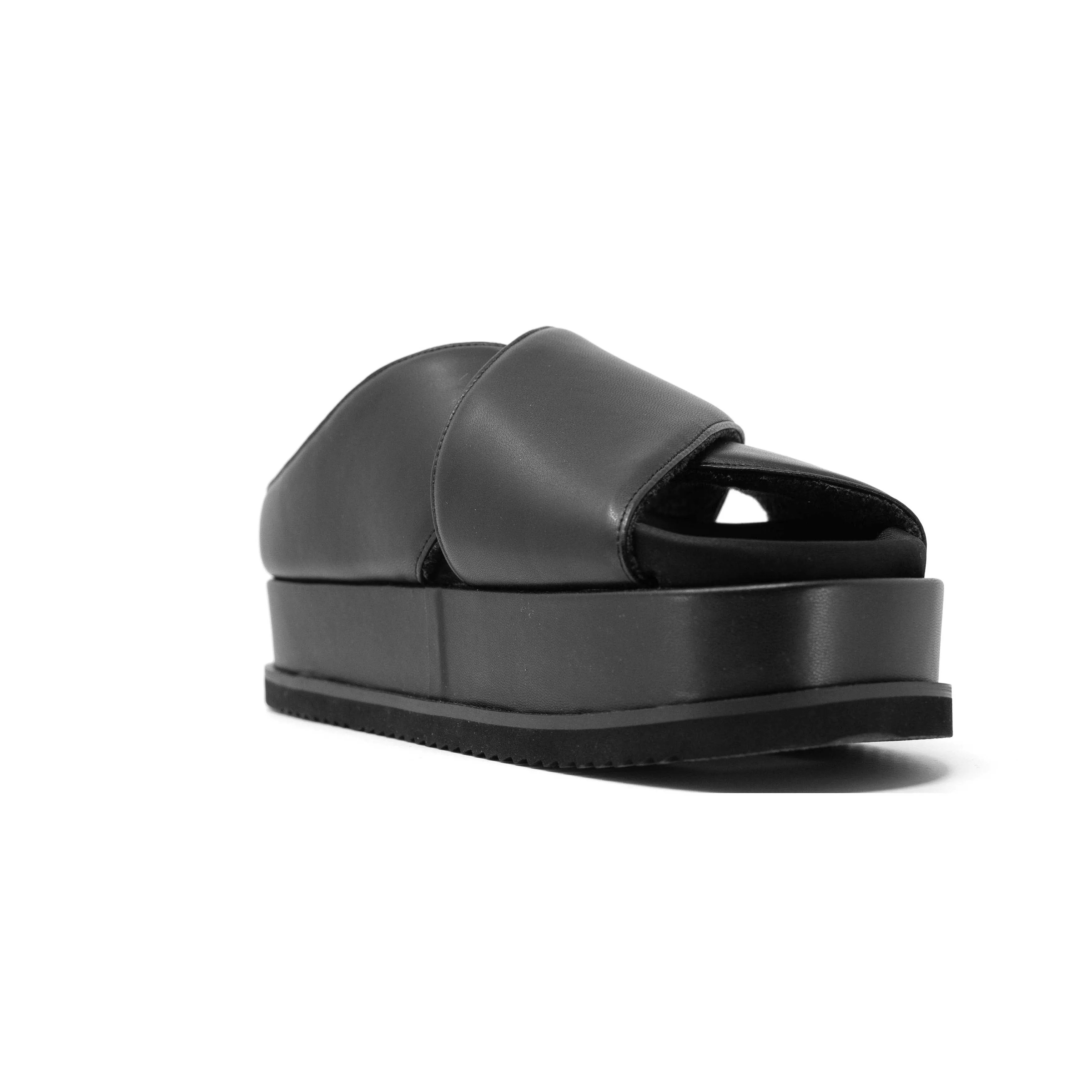 ROAM CROSS STACK PLATFORM SANDALS BLACK VEGAN LEATHER