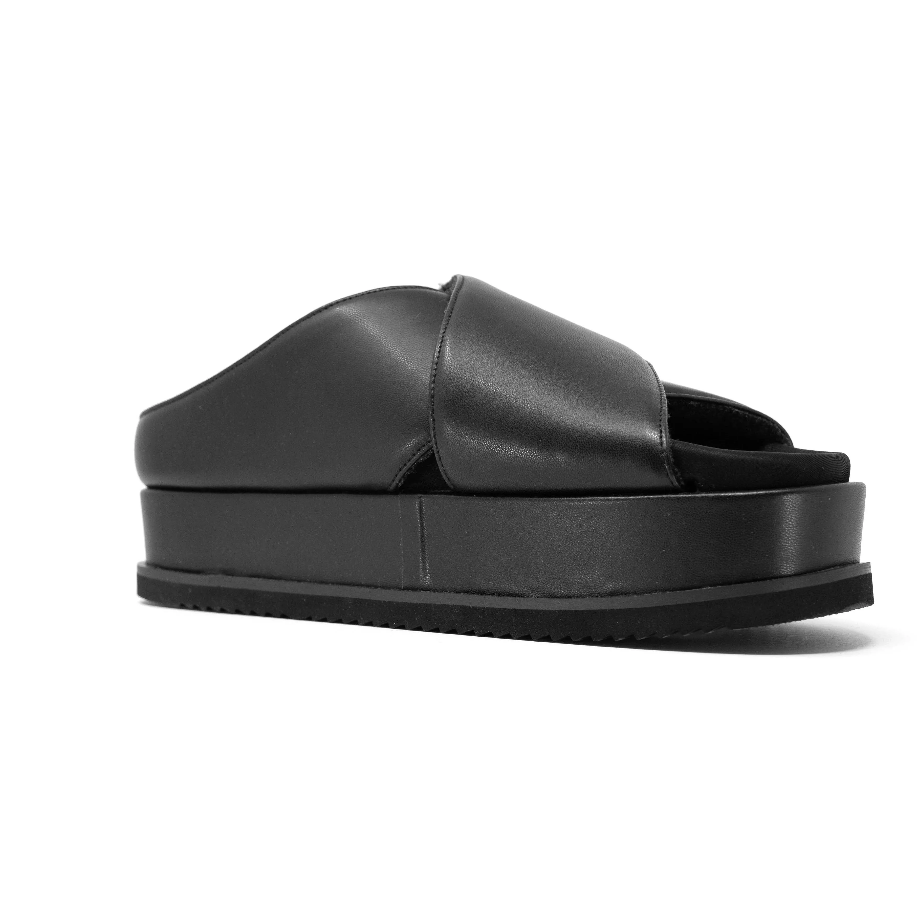 ROAM CROSS STACK PLATFORM SANDALS BLACK VEGAN LEATHER