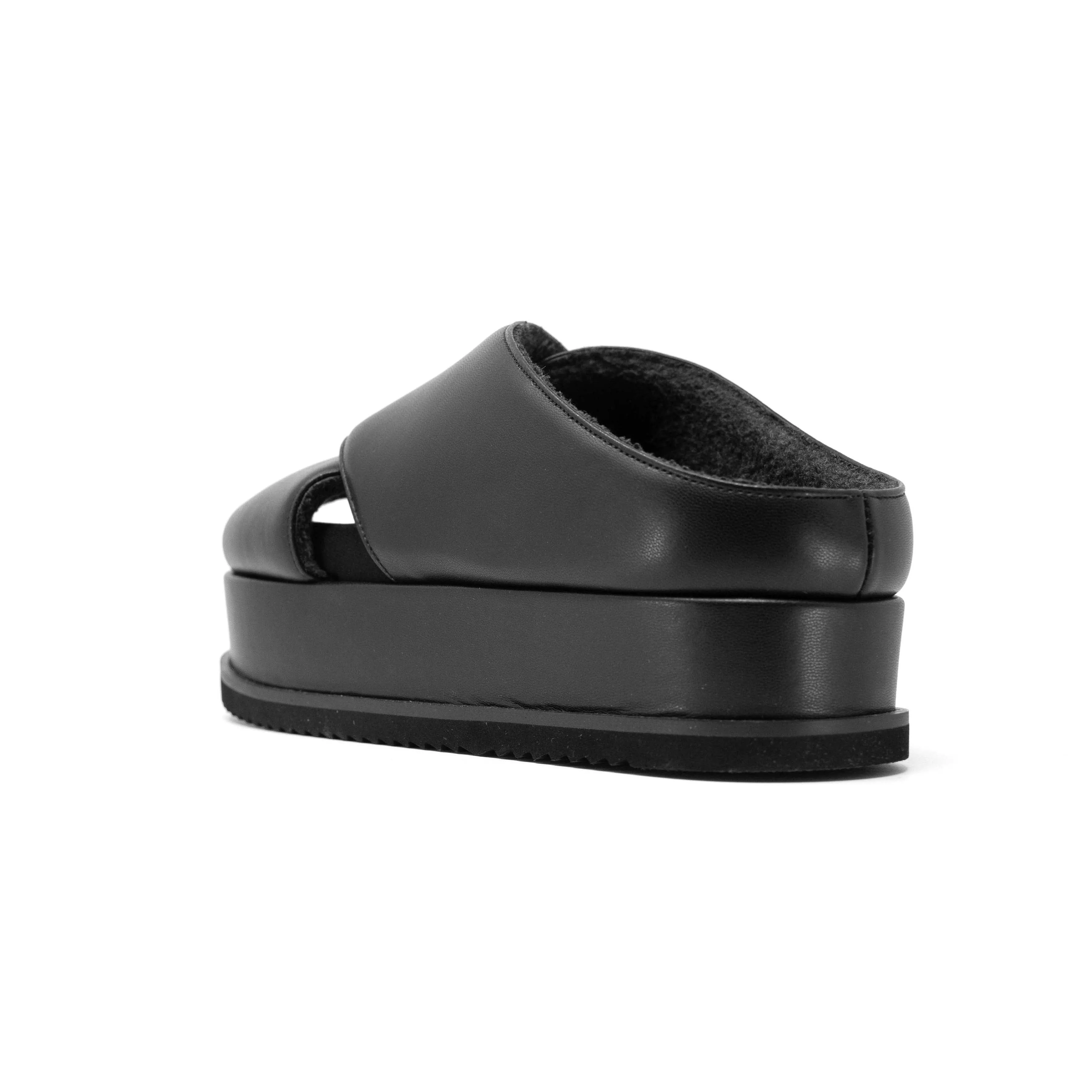 ROAM CROSS STACK PLATFORM SANDALS BLACK VEGAN LEATHER