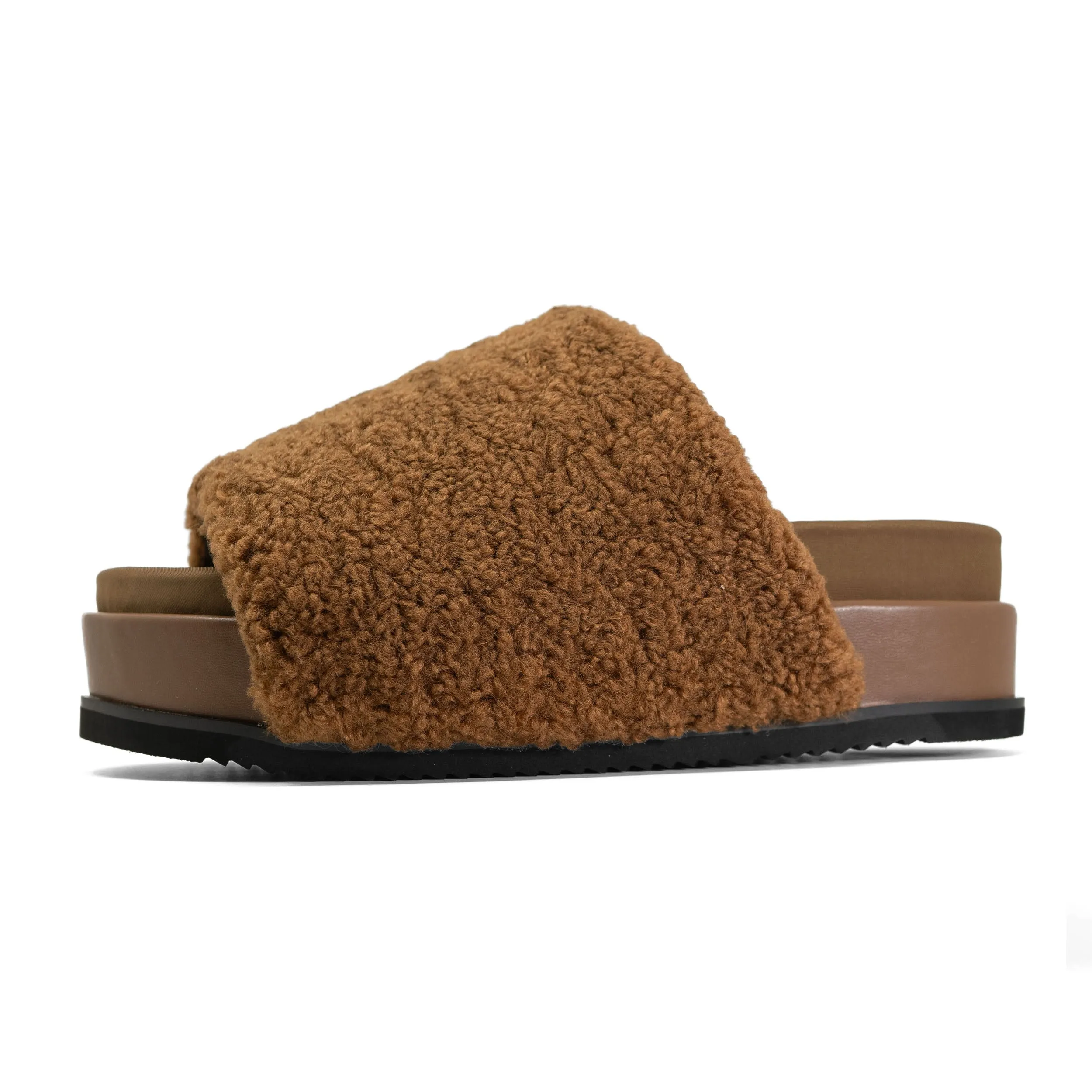 ROAM FUZZY STACK PLATFORM COGNAC FAUX SHEARLING