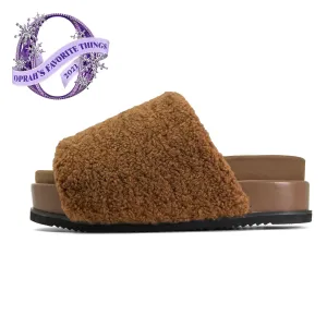 ROAM FUZZY STACK PLATFORM COGNAC FAUX SHEARLING