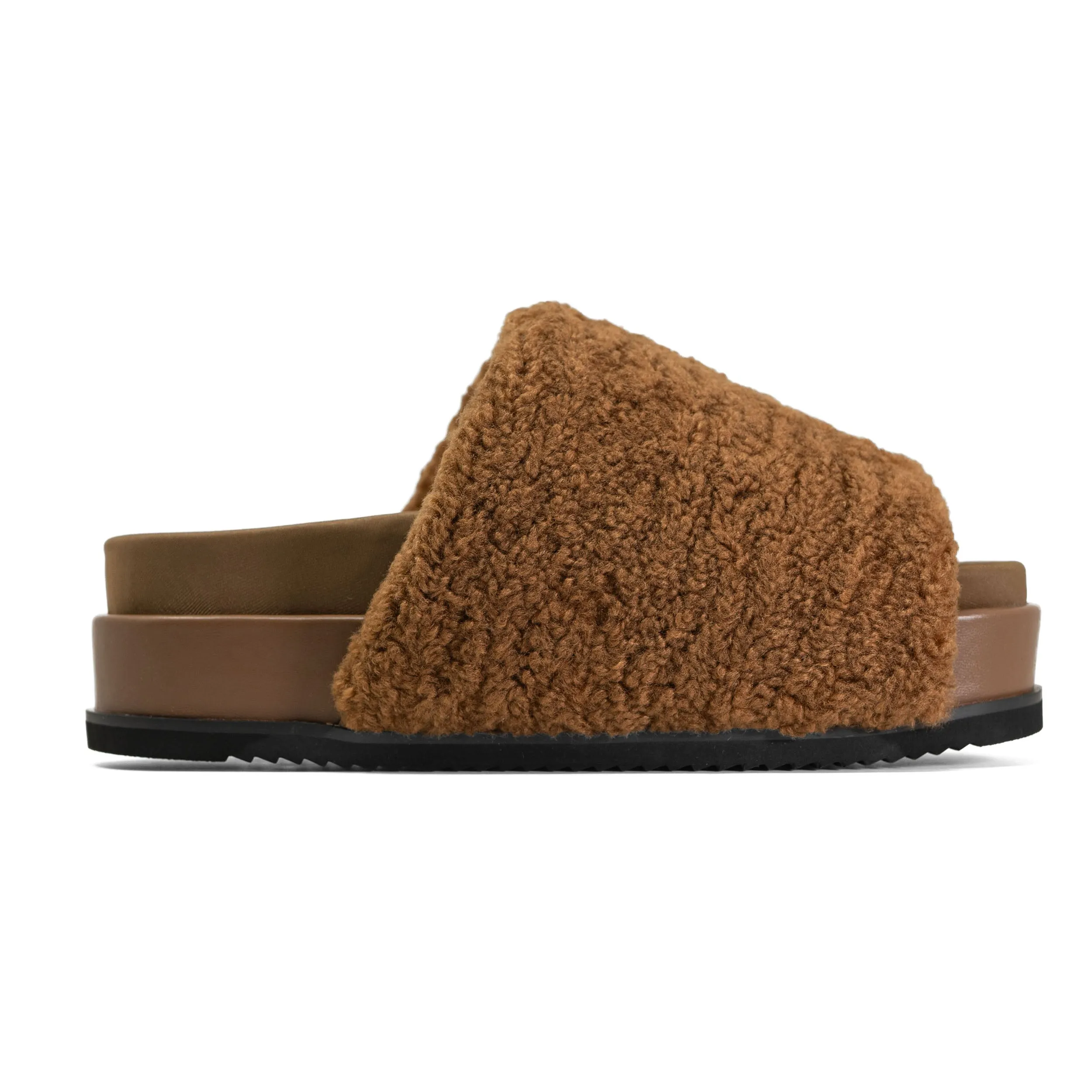 ROAM FUZZY STACK PLATFORM COGNAC FAUX SHEARLING