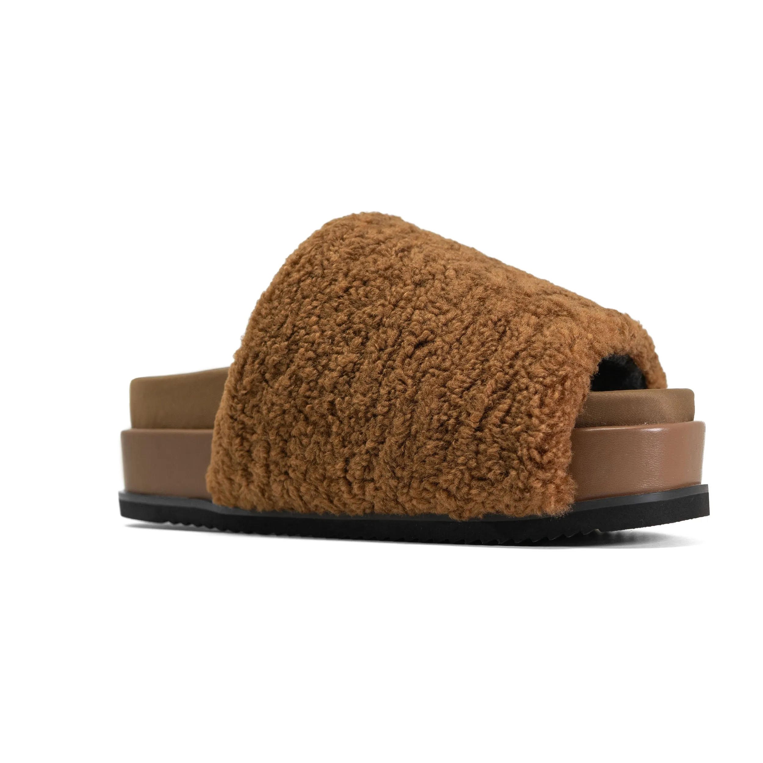 ROAM FUZZY STACK PLATFORM COGNAC FAUX SHEARLING