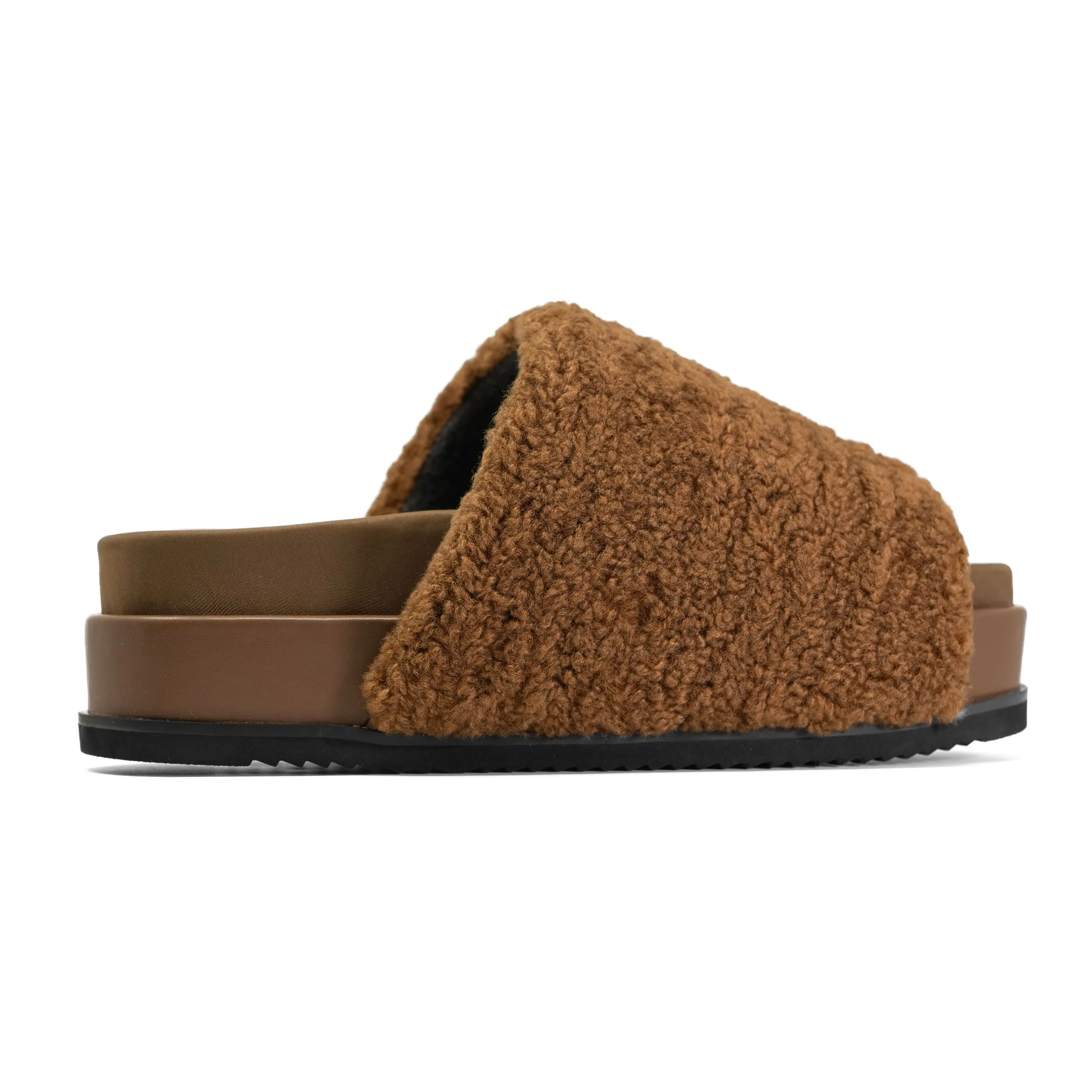 ROAM FUZZY STACK PLATFORM COGNAC FAUX SHEARLING