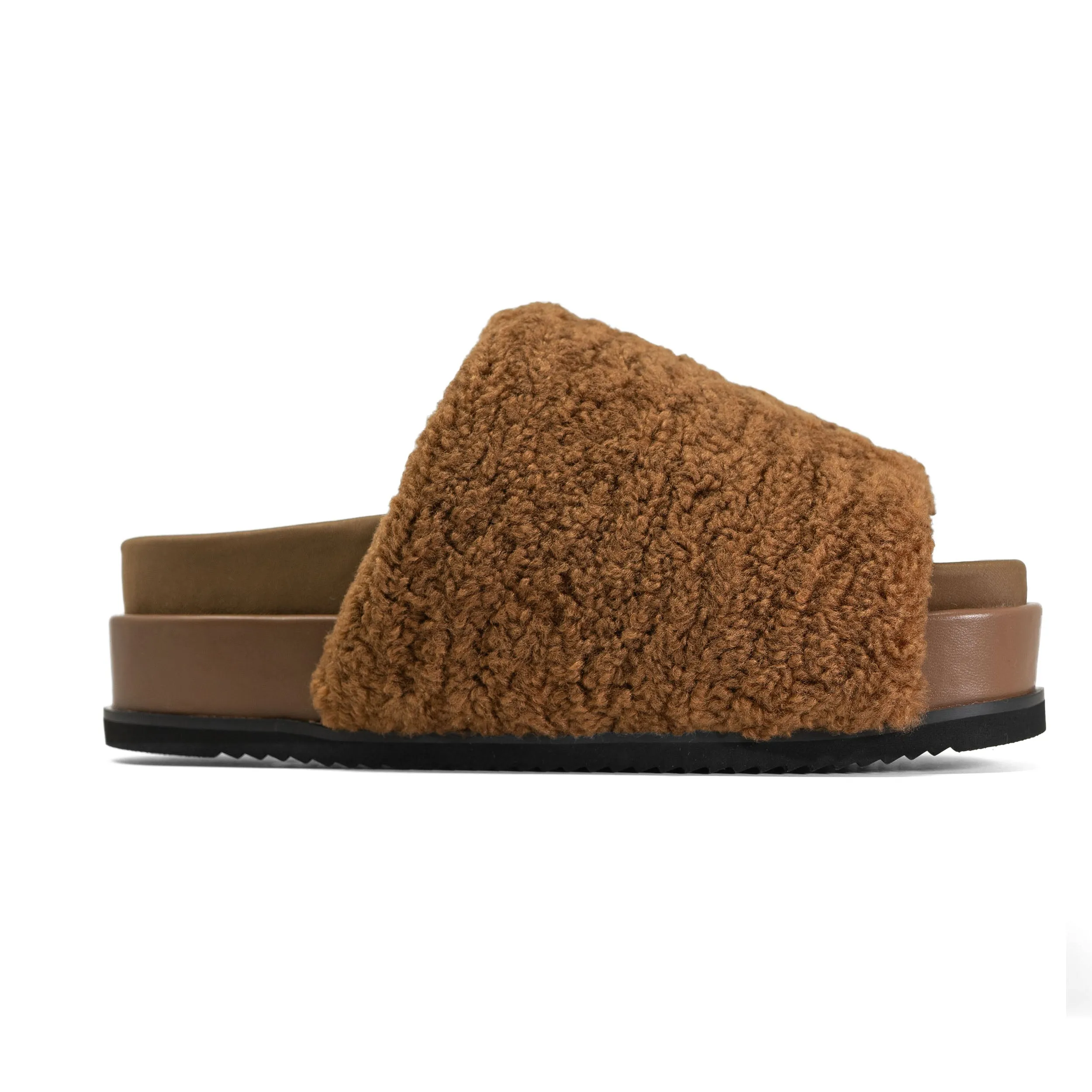 ROAM FUZZY STACK PLATFORM COGNAC FAUX SHEARLING