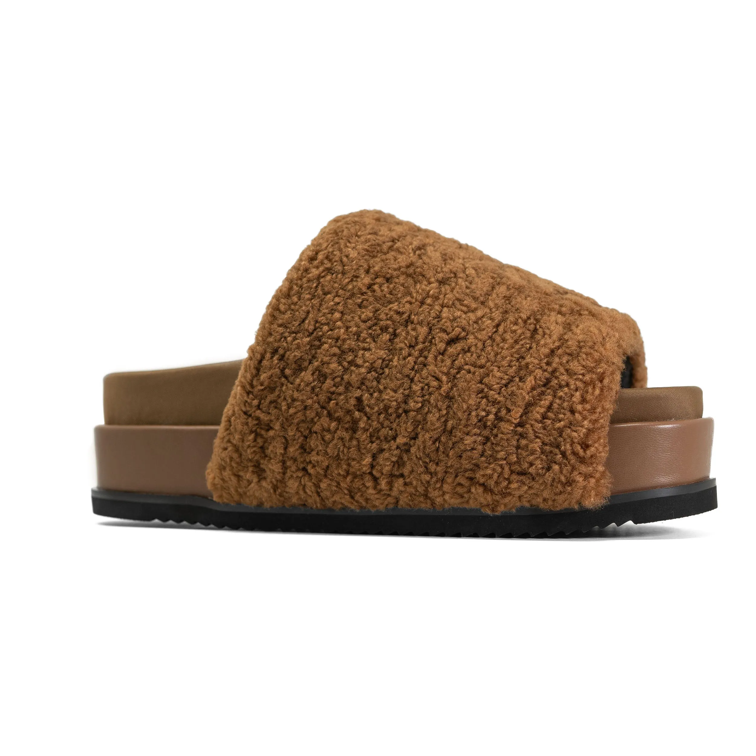 ROAM FUZZY STACK PLATFORM COGNAC FAUX SHEARLING