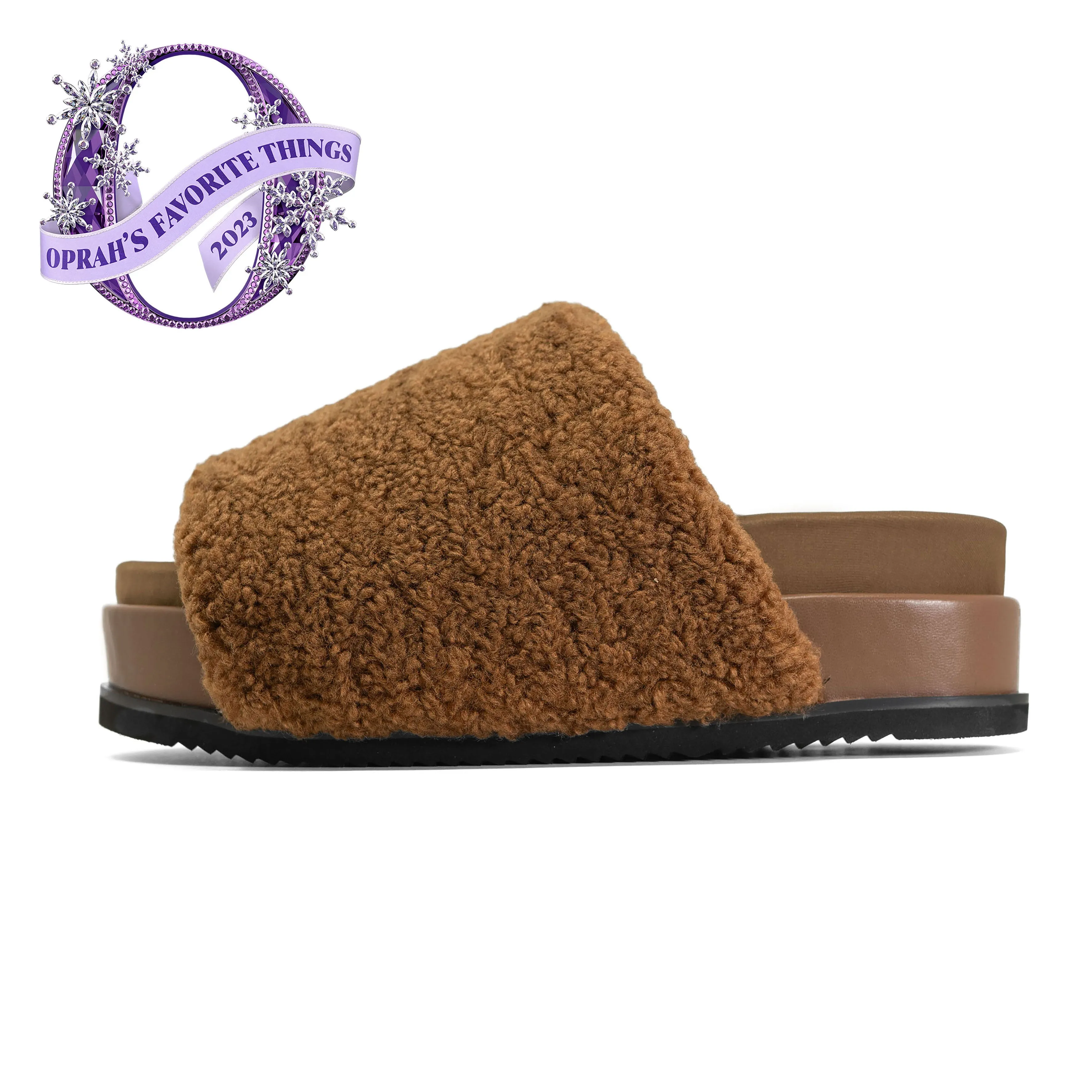 ROAM FUZZY STACK PLATFORM COGNAC FAUX SHEARLING
