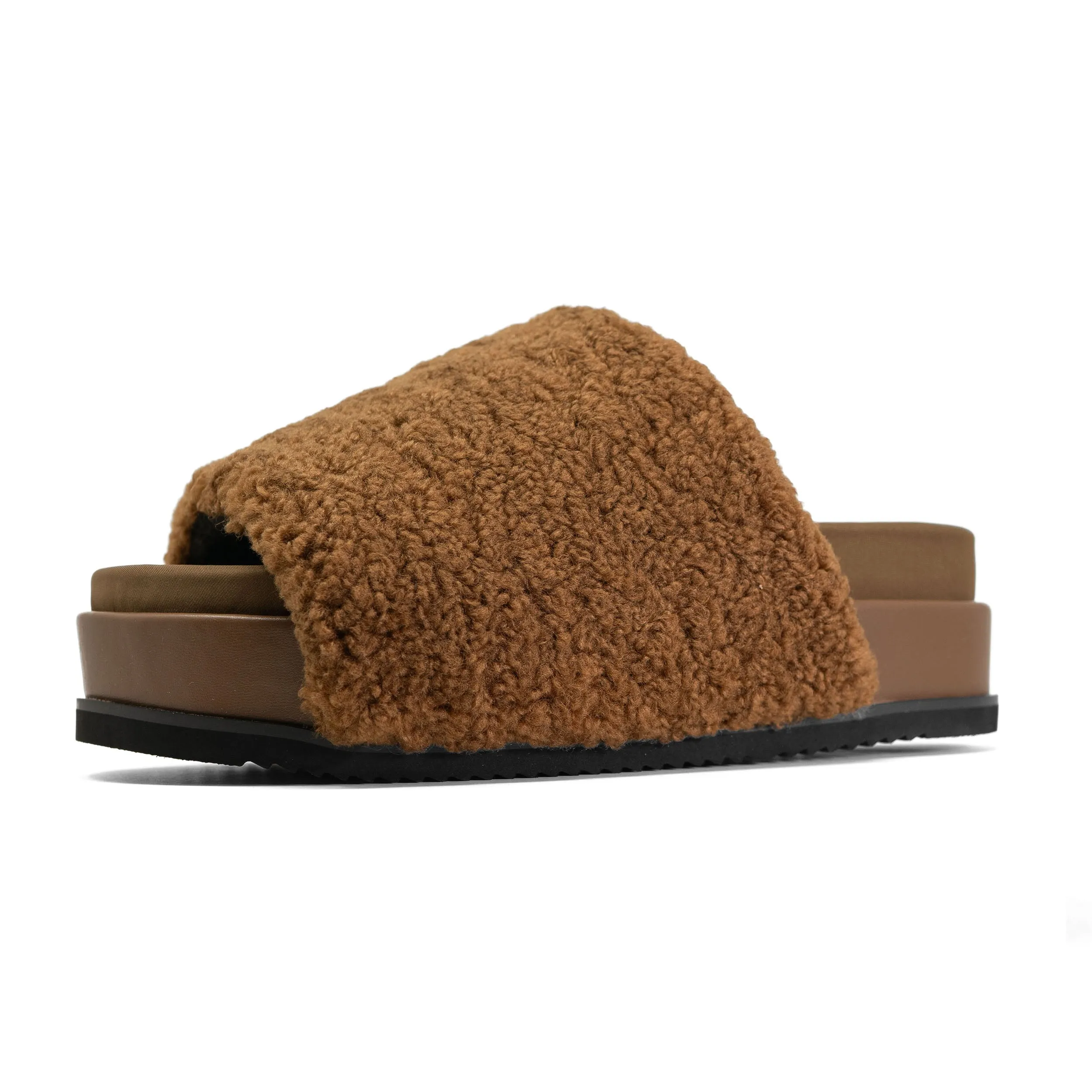 ROAM FUZZY STACK PLATFORM COGNAC FAUX SHEARLING
