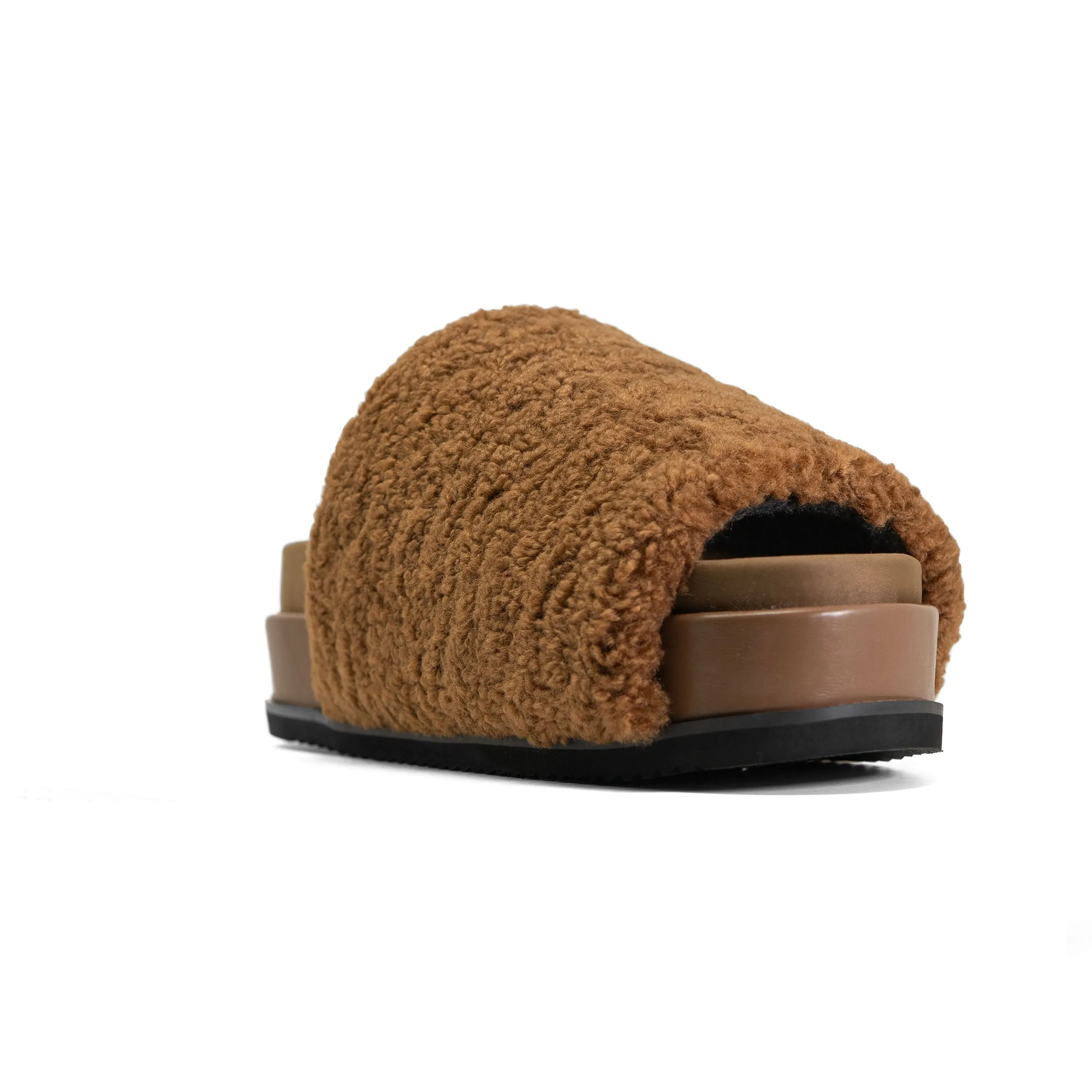ROAM FUZZY STACK PLATFORM COGNAC FAUX SHEARLING