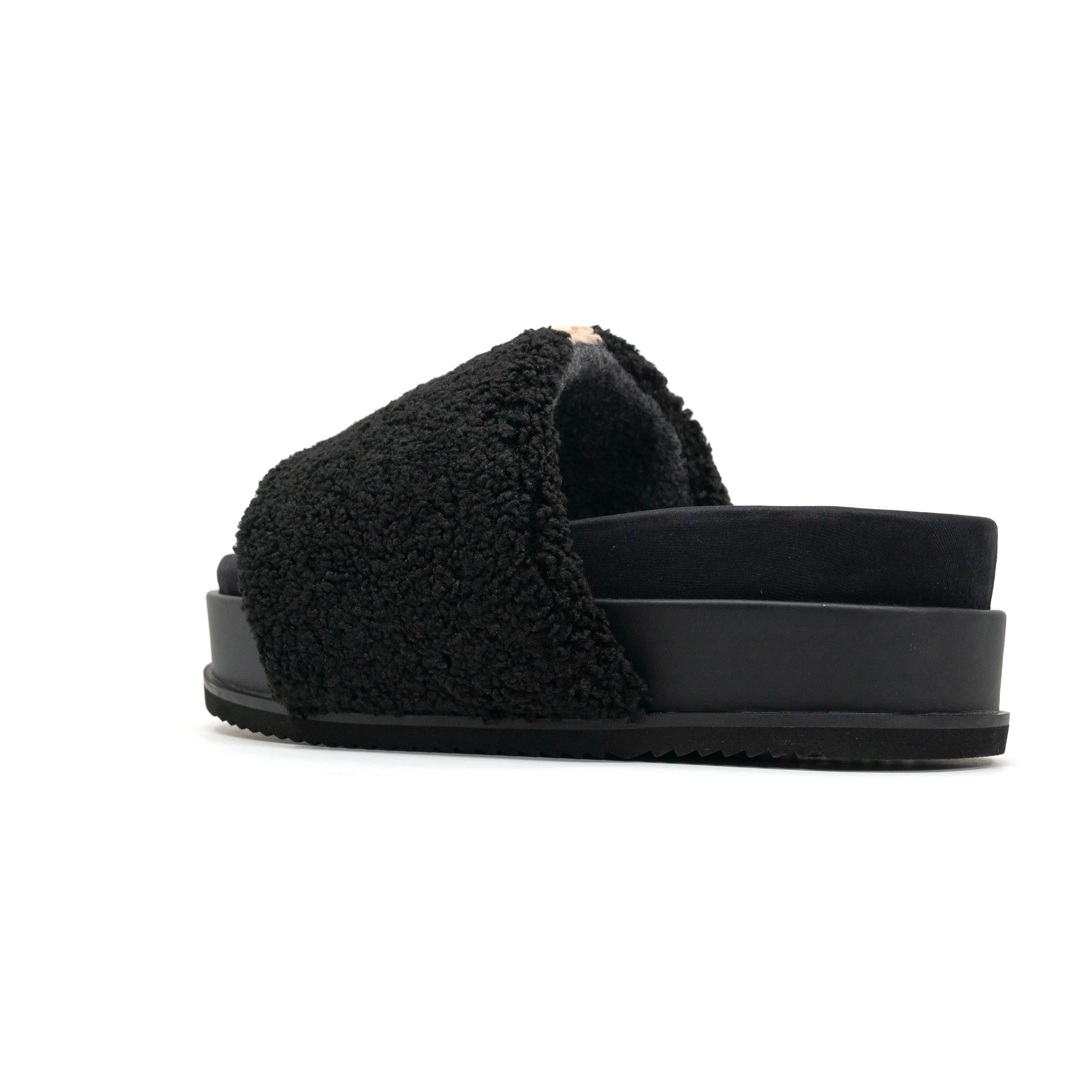 ROAM FUZZY STRIPE STACK PLATFORM BLACK & BEIGE FAUX SHEARLING