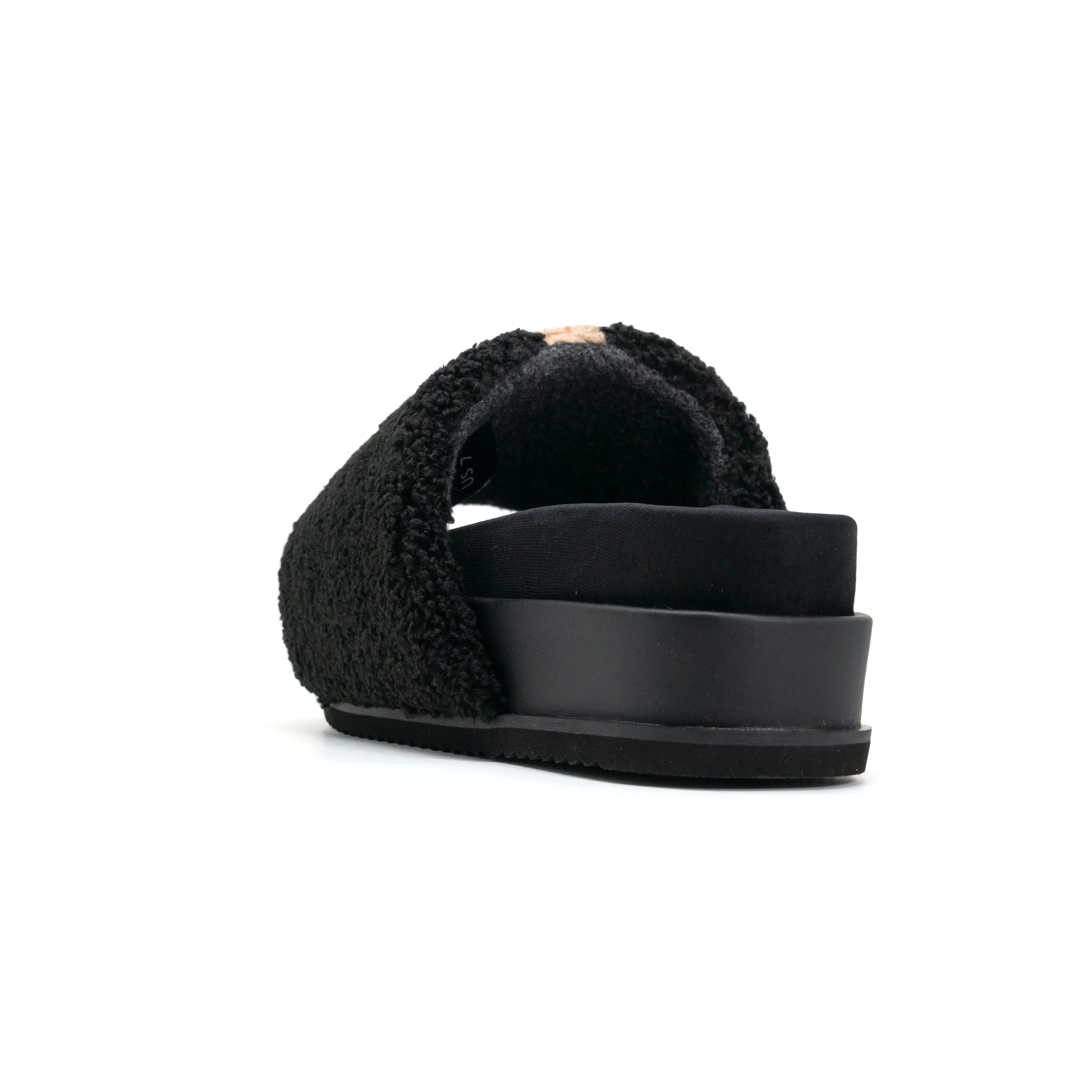 ROAM FUZZY STRIPE STACK PLATFORM BLACK & BEIGE FAUX SHEARLING