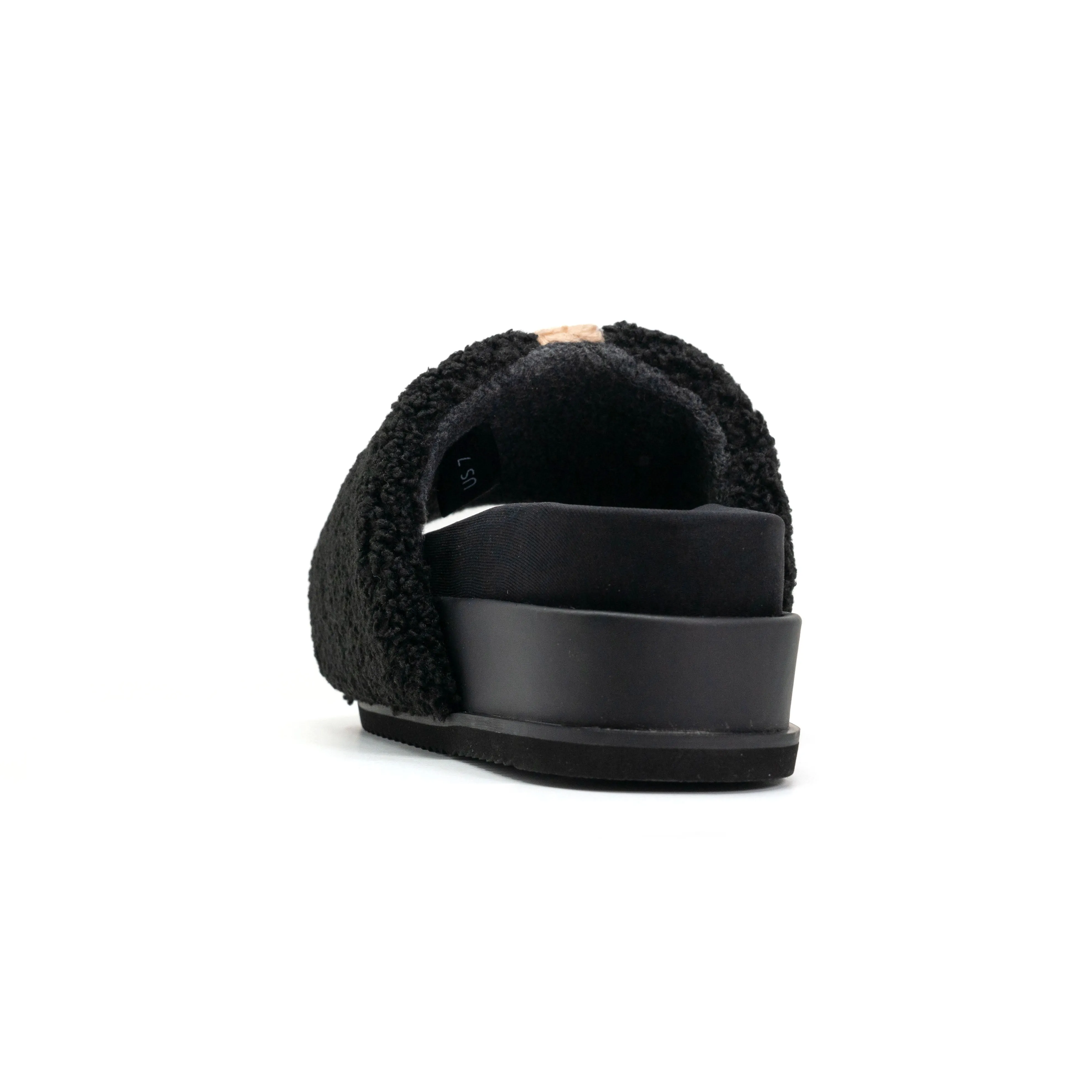 ROAM FUZZY STRIPE STACK PLATFORM BLACK & BEIGE FAUX SHEARLING