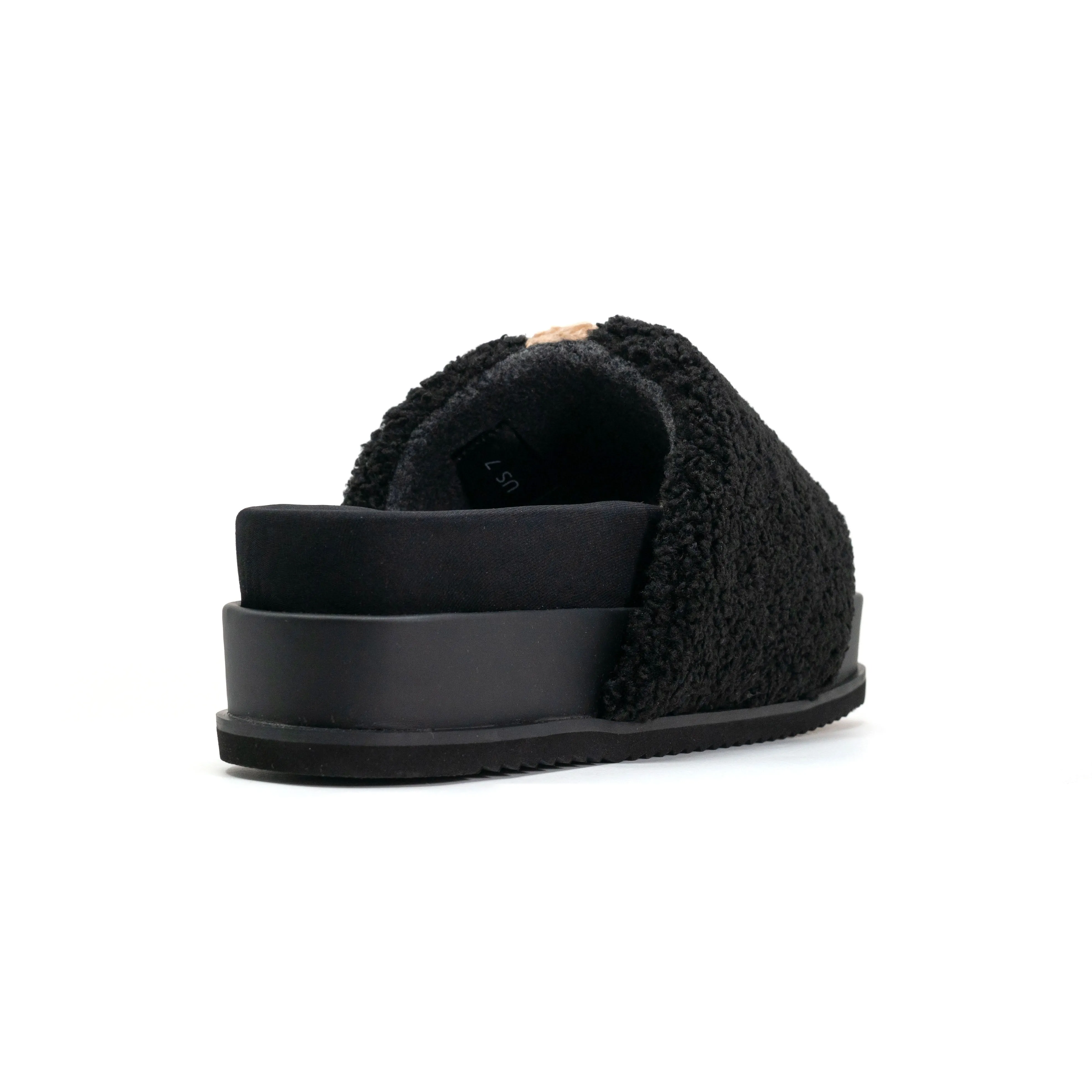 ROAM FUZZY STRIPE STACK PLATFORM BLACK & BEIGE FAUX SHEARLING