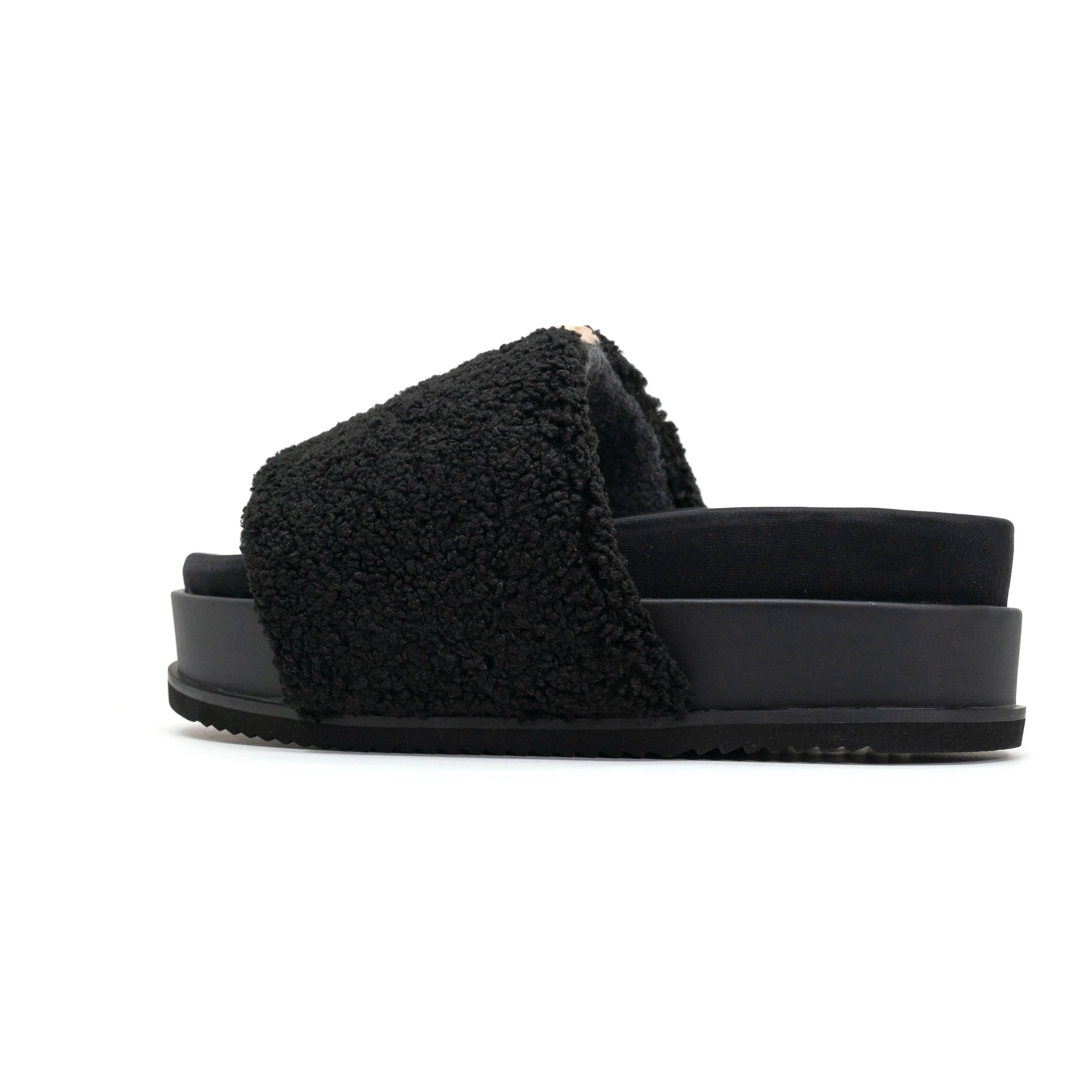 ROAM FUZZY STRIPE STACK PLATFORM BLACK & BEIGE FAUX SHEARLING