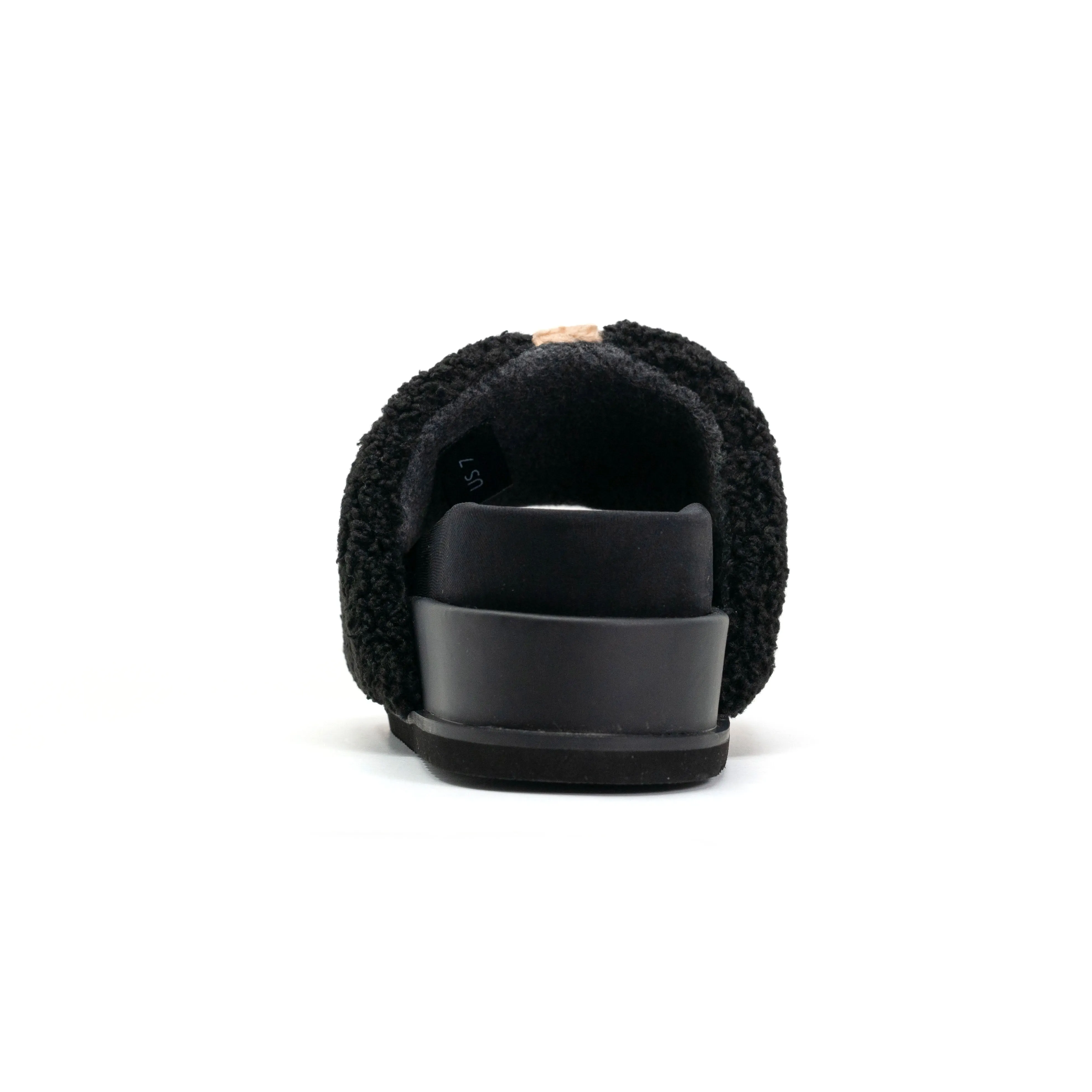 ROAM FUZZY STRIPE STACK PLATFORM BLACK & BEIGE FAUX SHEARLING