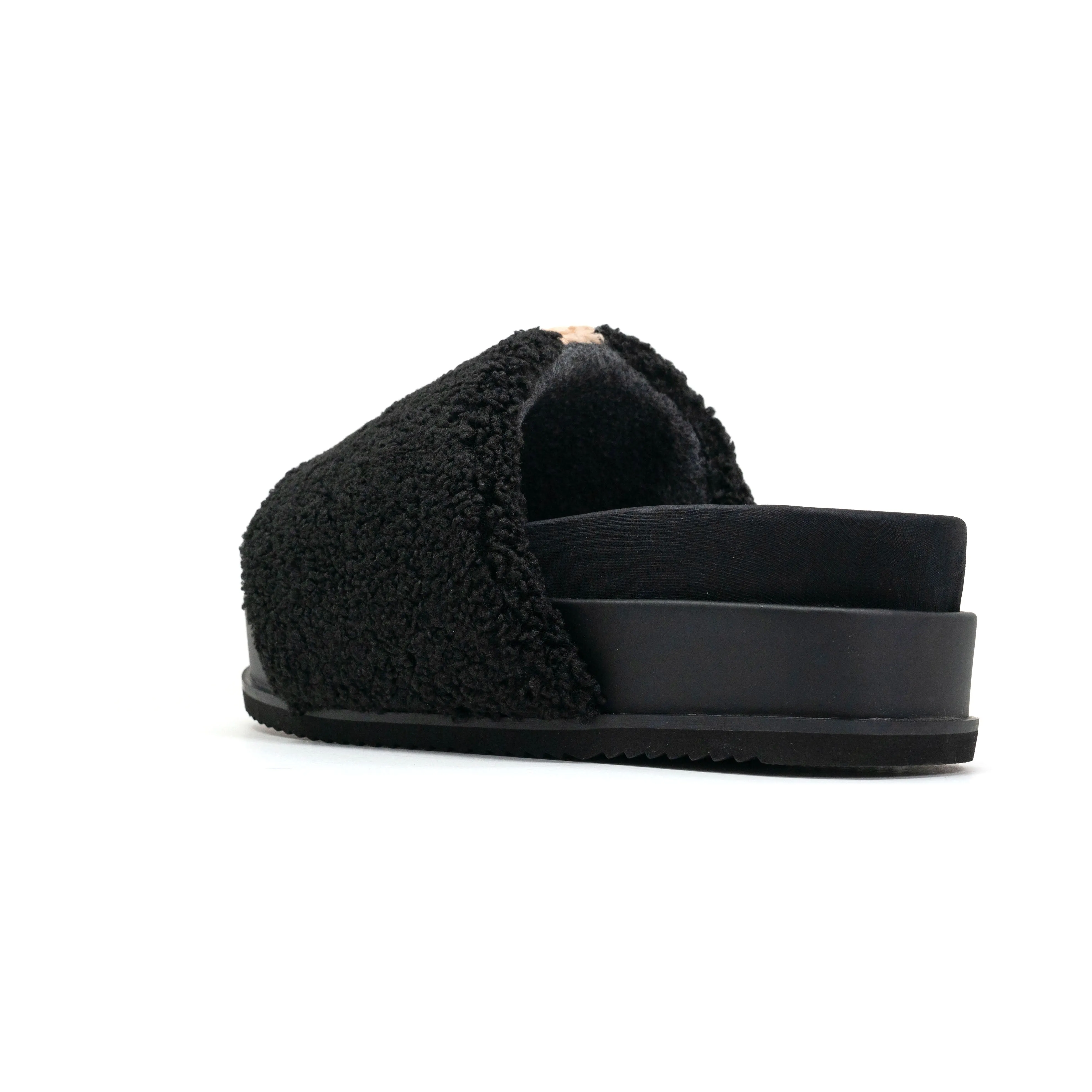 ROAM FUZZY STRIPE STACK PLATFORM BLACK & BEIGE FAUX SHEARLING