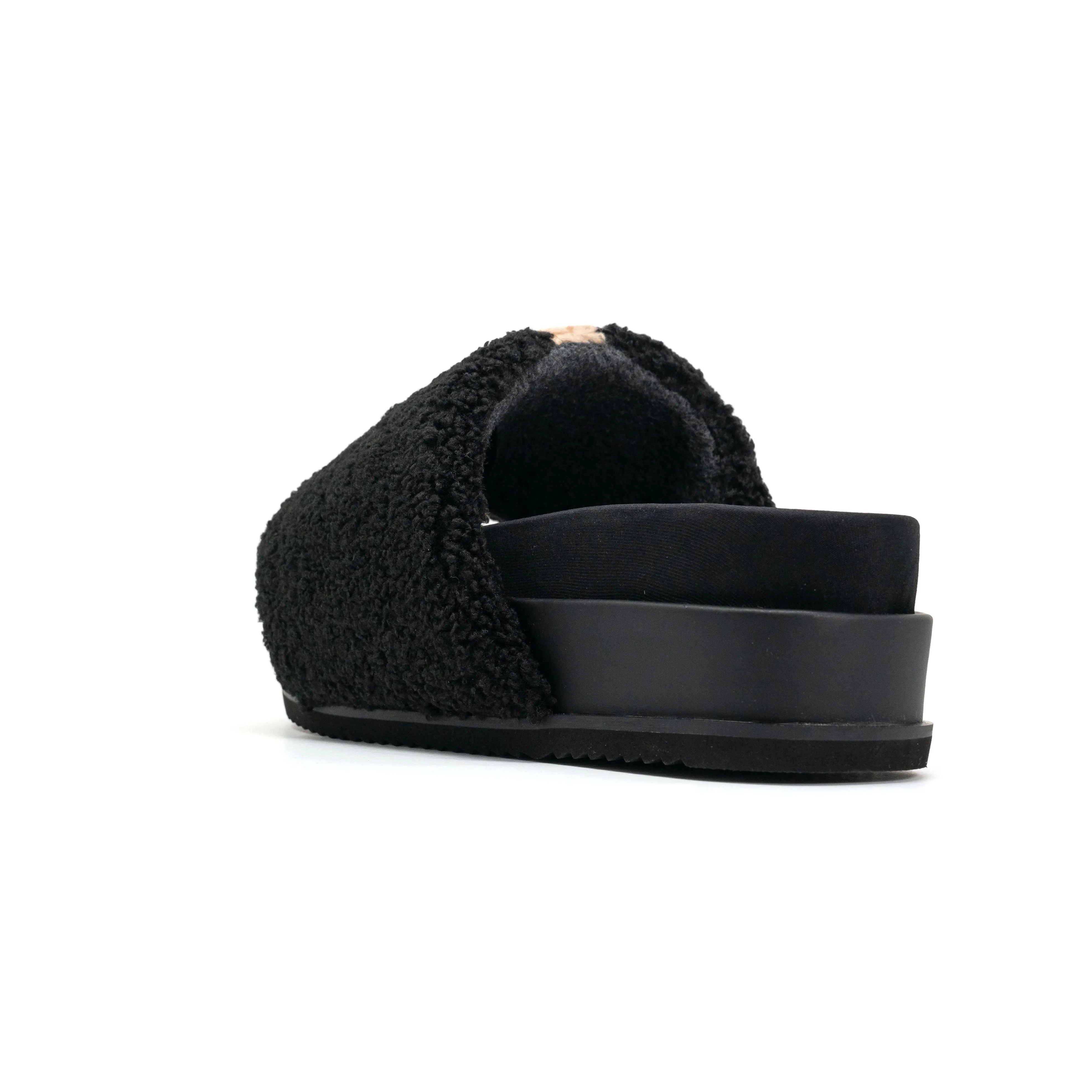 ROAM FUZZY STRIPE STACK PLATFORM BLACK & BEIGE FAUX SHEARLING