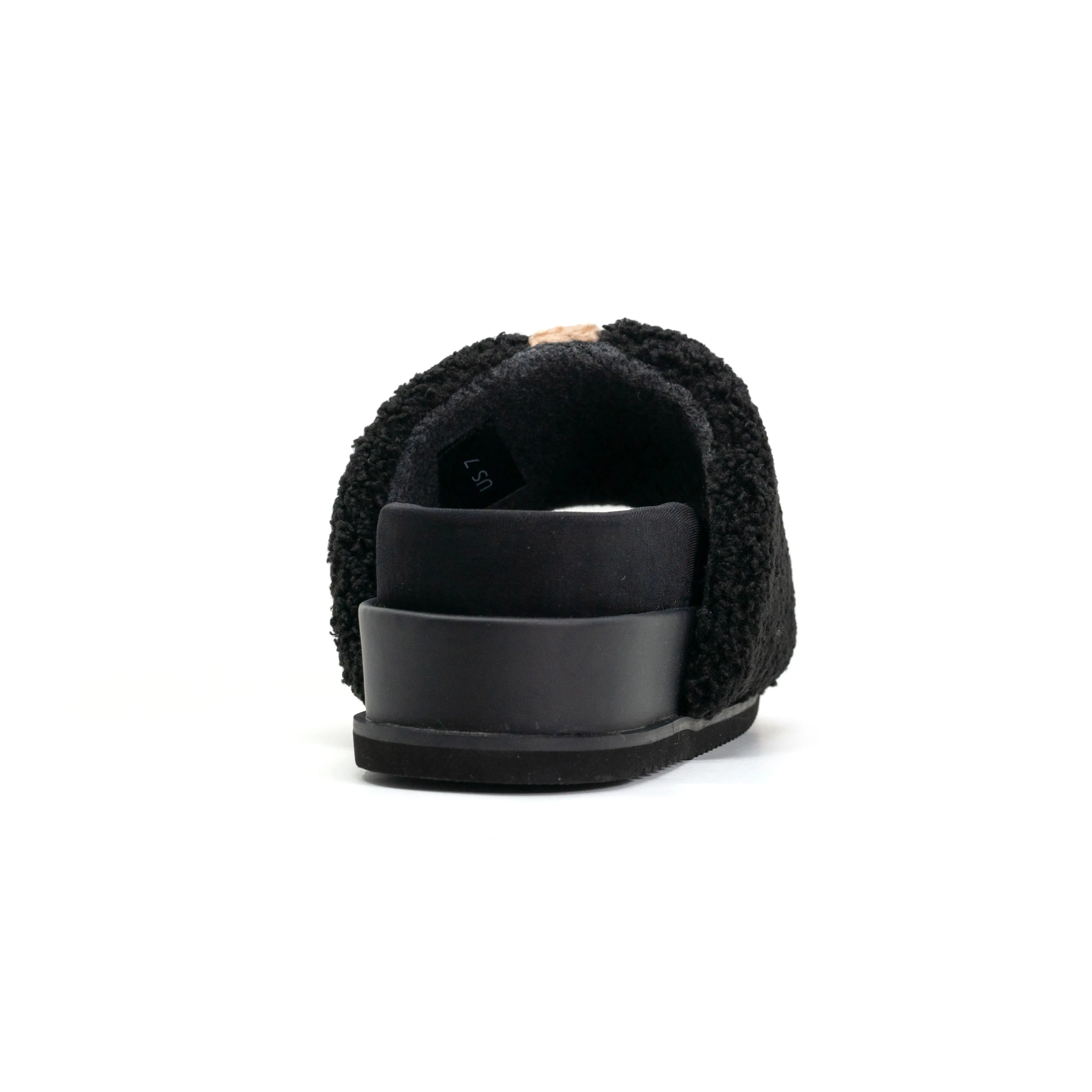 ROAM FUZZY STRIPE STACK PLATFORM BLACK & BEIGE FAUX SHEARLING