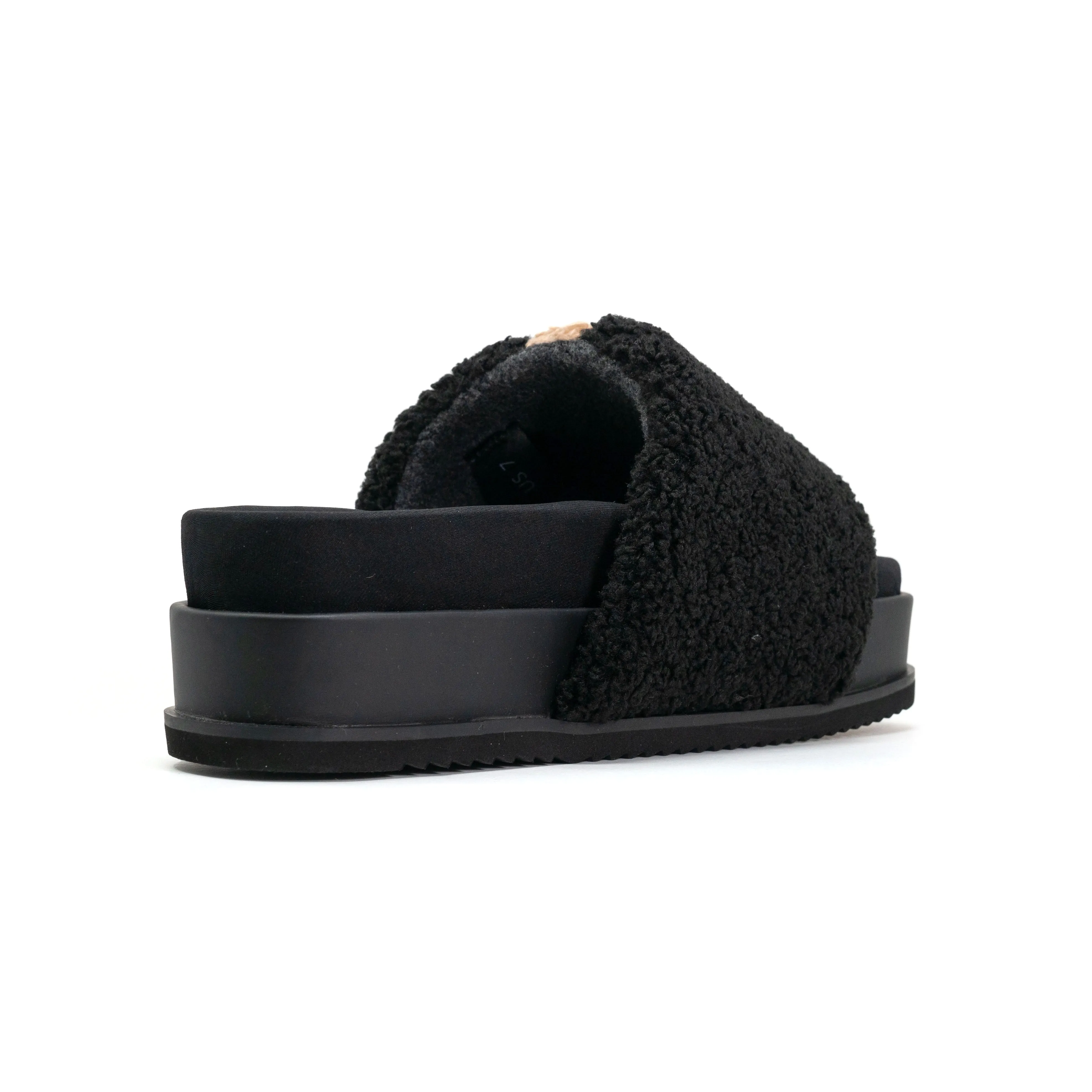 ROAM FUZZY STRIPE STACK PLATFORM BLACK & BEIGE FAUX SHEARLING