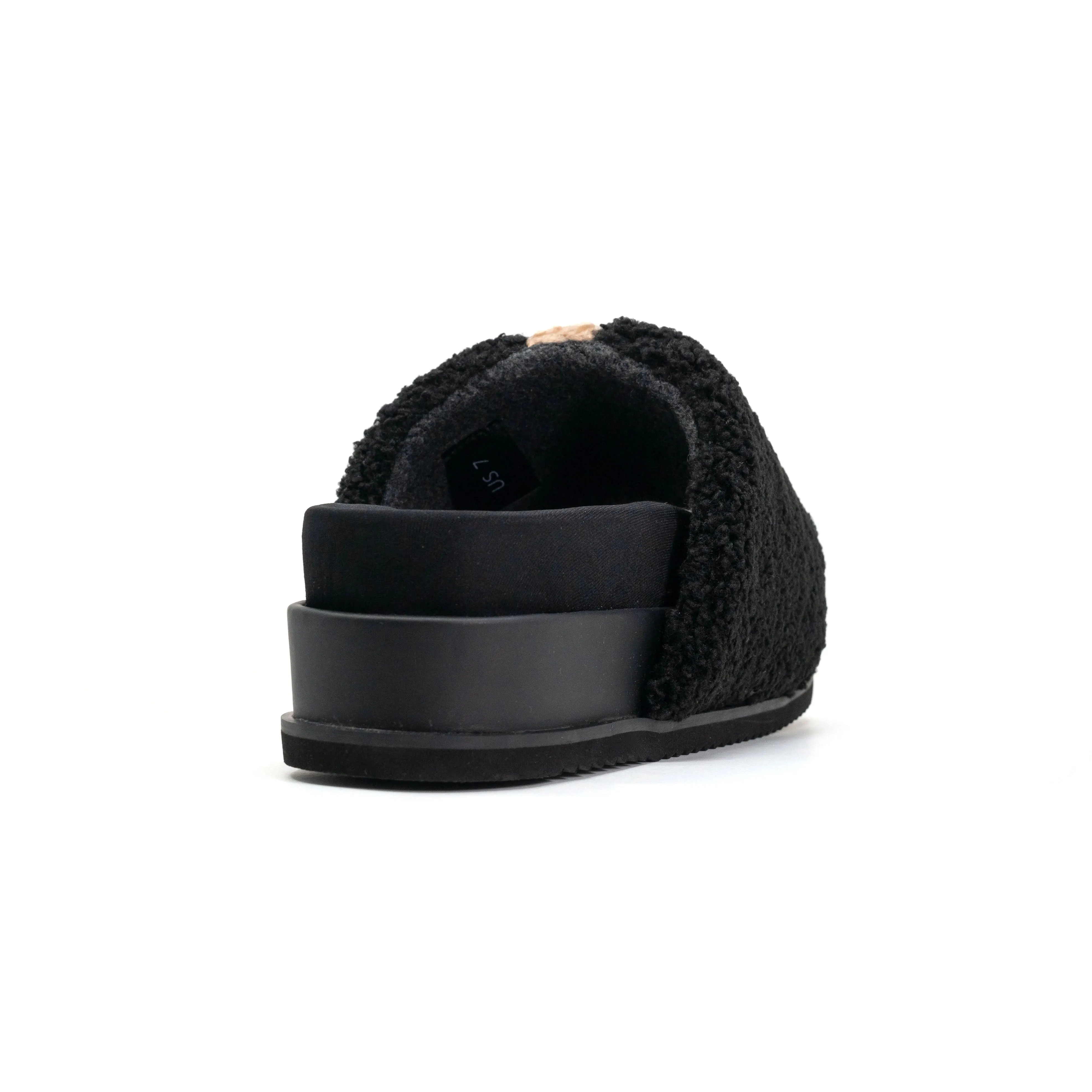 ROAM FUZZY STRIPE STACK PLATFORM BLACK & BEIGE FAUX SHEARLING