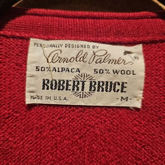 Robert‎ Bruce Arnold Palmer Vintage 1960s Red Wool Alpaca Cardigan USA Mens M