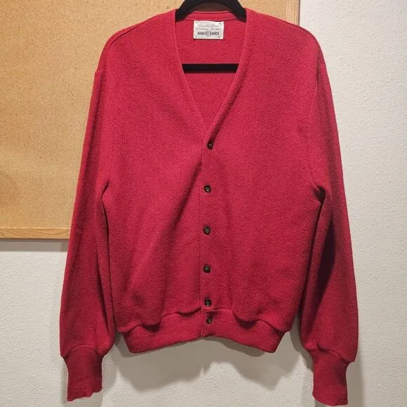 Robert‎ Bruce Arnold Palmer Vintage 1960s Red Wool Alpaca Cardigan USA Mens M