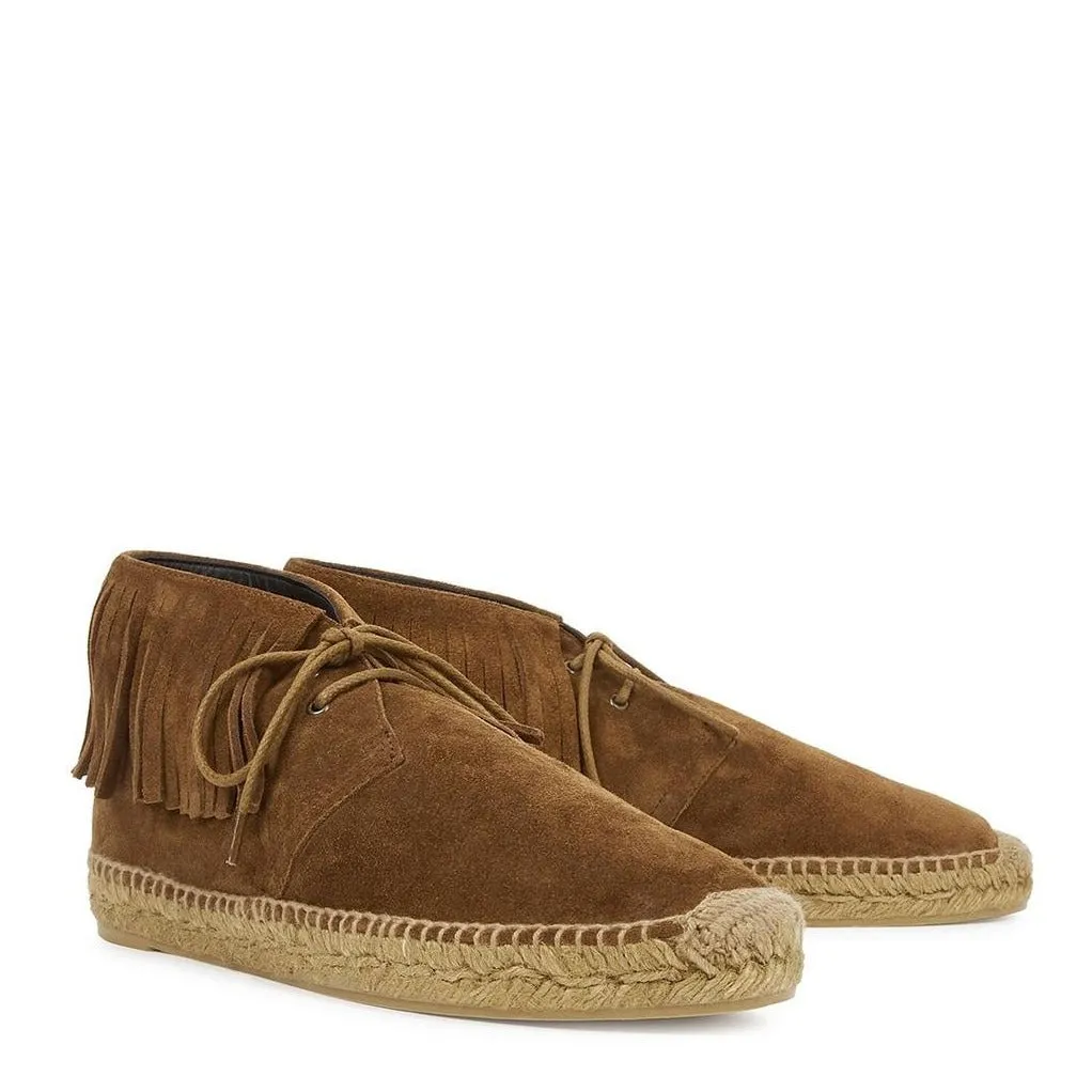 Saint Laurent Fringe Suede Lace-Up Espadrilles in Brown