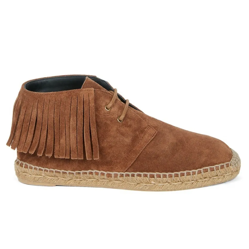 Saint Laurent Fringe Suede Lace-Up Espadrilles in Brown